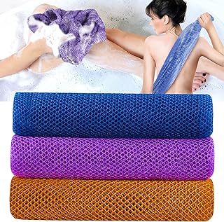 African Exfoliating Net 3 Pcs African Net Sponge Exfoliating Cloth Nylon Long Net Washcloth Shower Body Scrubber Back Scrubber Skin Smoother for Daily Shower Bathing Exfoliating（Brown Purple Blue）