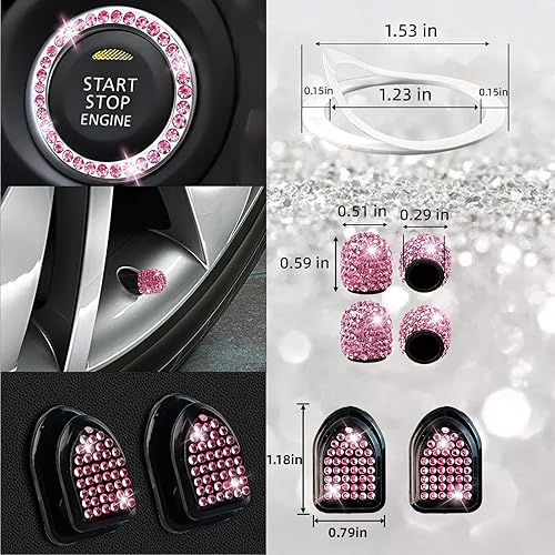 Miniatura 9 de NBTEPEM - Juego de 27 accesorios brillantes de automóvil para mujer, funda de volante de ajuste universal de 15'', marco para placa, soporte para