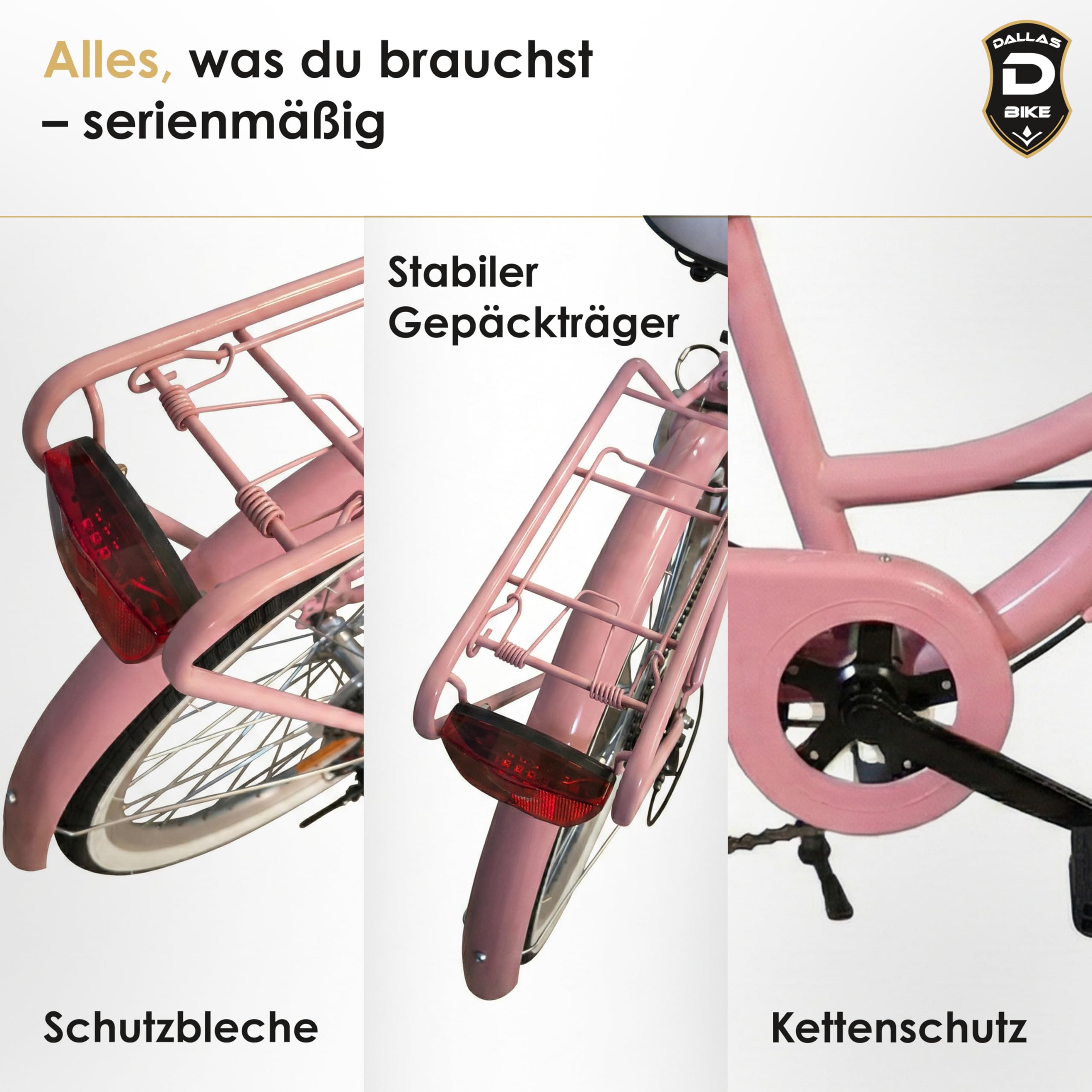 Fahrrad 24 Zoll - Sicheres Kinderfahrrad - mit 6-Gang Shimano Schaltung - Robustes Cityrad für Mädchen für Alltag und Freizeit - Dallas City Junior