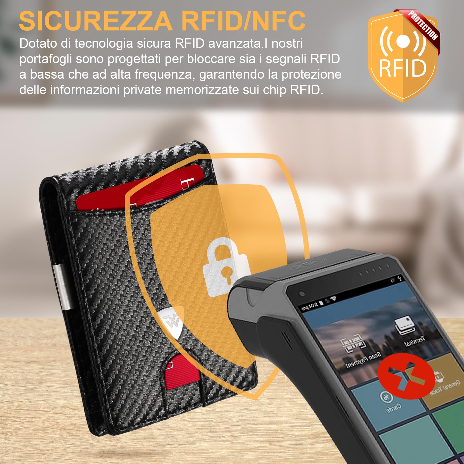 WONSEFOO Portafoglio Uomo Slim RFID Blocking in Fibra di Carbonio con 12 Slot per Carte di Credito, Bi-Fold - Nero