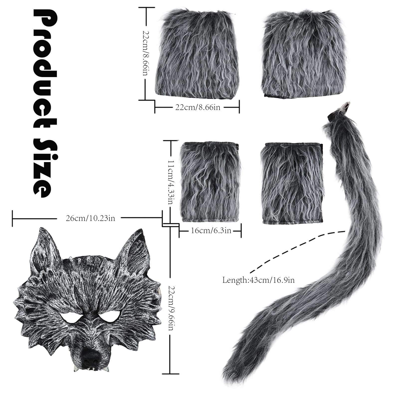 Dozesheep 6Pcs Werewolf Mask Costume for Men Wolf Costume Set for Adults Halloween Animal Cosplay Party Animal Masquerade Mask Gloves and Furry Tail for Women - Image 2
