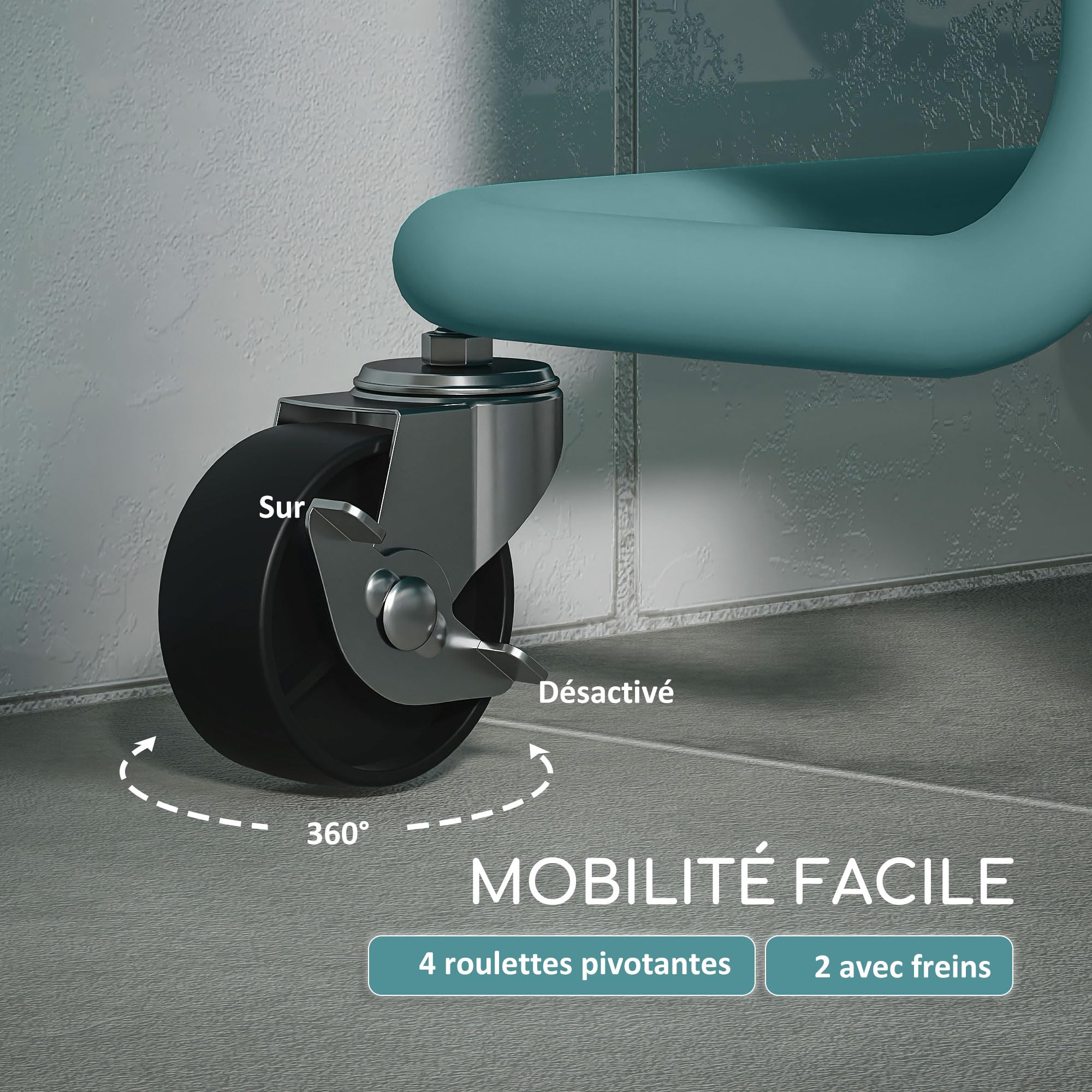 HOMCOM Chariot à 3 Niveaux desserte étagère de Rangement à roulettes avec 4 Crochets et 3 boites suspendues Amovibles pour Salle de Bain, Cuisine, Bureau 42 x 38 x 86,5 cm - Bleu-Vert