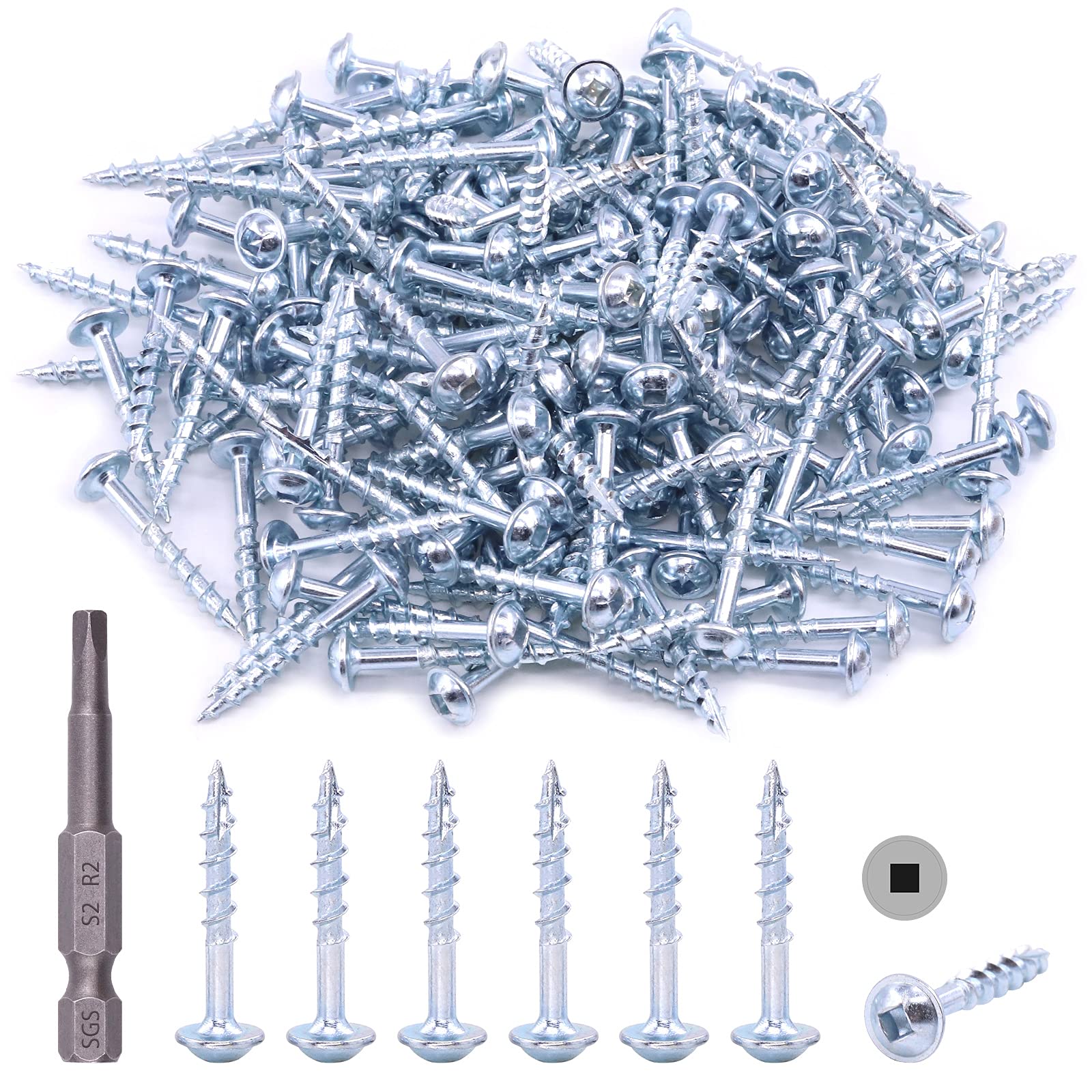 Hilitchi #8 Alloy Steel Zinc Pocket Hole Screws Weather Resistant Square Drive Screw Wood Screws with Square Drive (1 1/4 Inch Coarse Thread-280PCS)