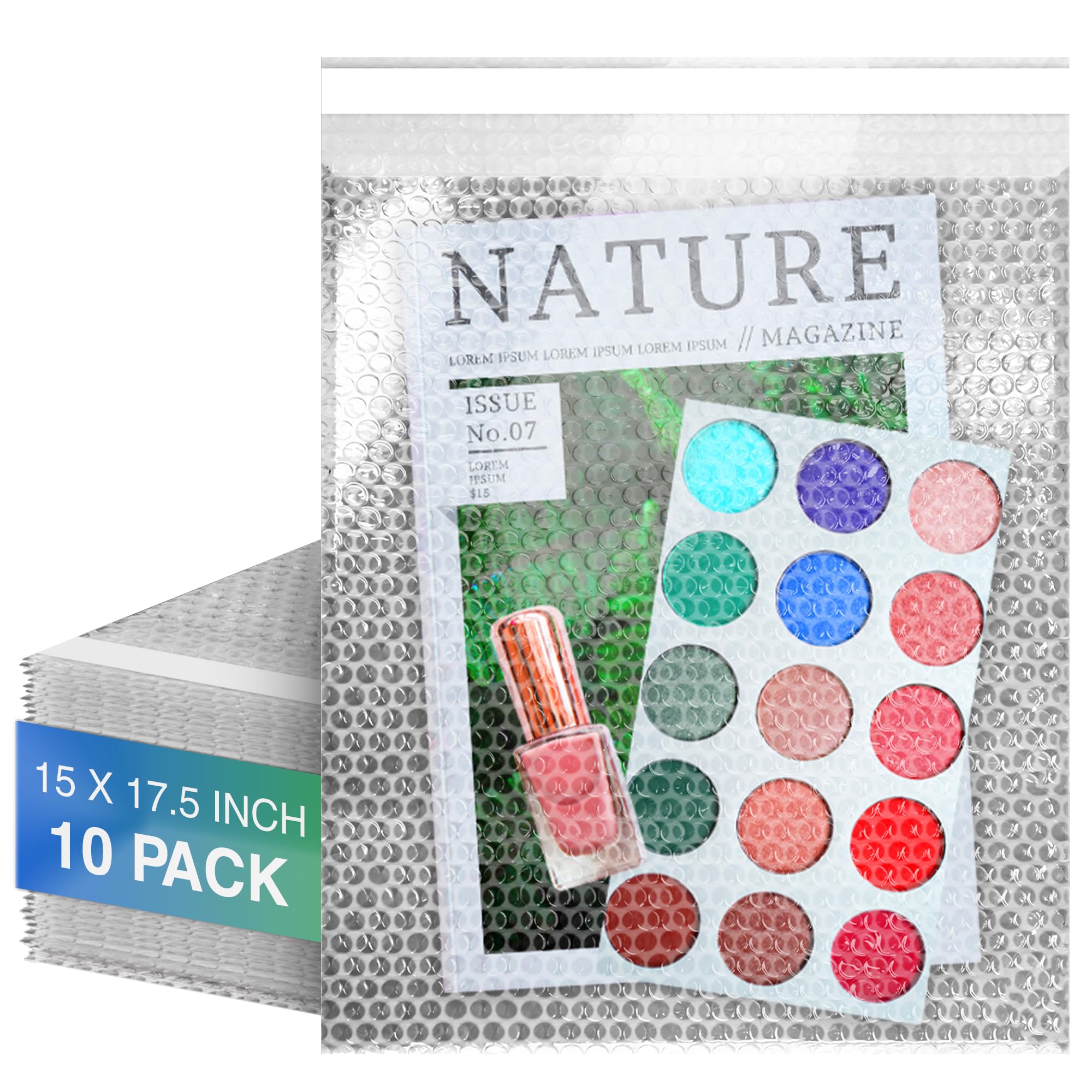 Amiff Clear Bubble Out Bags, 15 x 17.5 Inches. Pack of 10 Self Seal Bubble Pouches. Waterproof Plastic Bags for Fragile Items. Polyethylene Wrap for