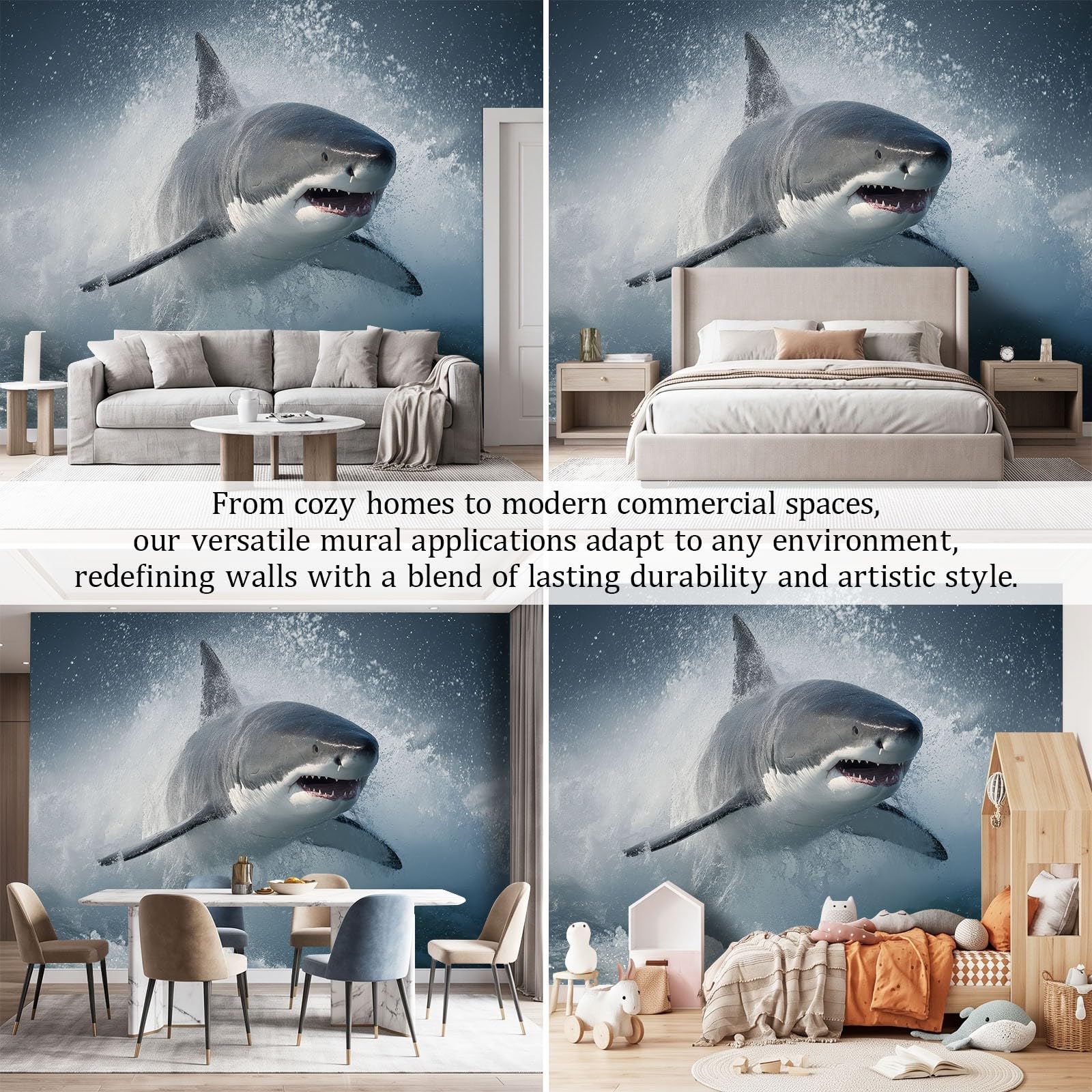 Nowoczesna fototapeta z motywem oceanu, 350 szer. x 256 cm, trwała zwierzę fala oceaniczna pianka rekin, sztuka ścienna do salonu, biura, przedszkola, pokoju zabaw, odporna na rozdarcie