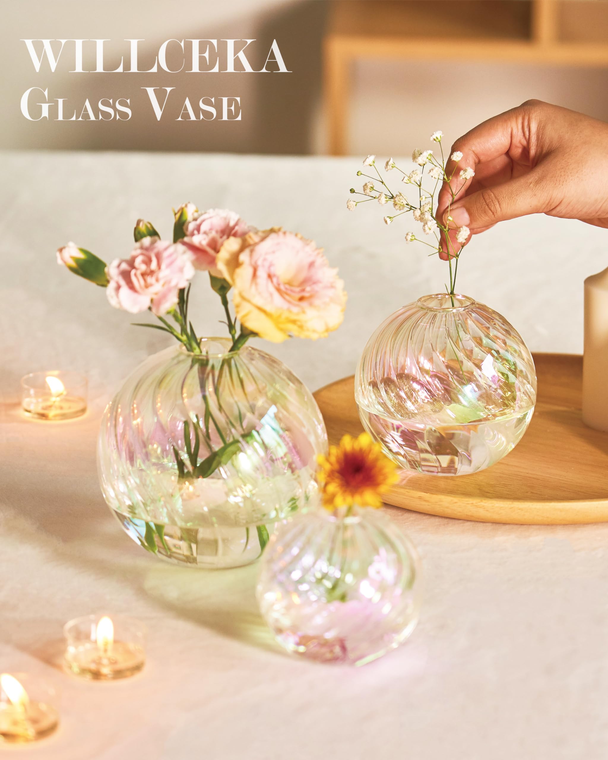 Willceka Bud Vases for Flowers, Clear Bud Vases Set of 3, Cute Glass Vases for Centerpieces, Mini Vases for Wedding Decorations, Home Table Flower Décor