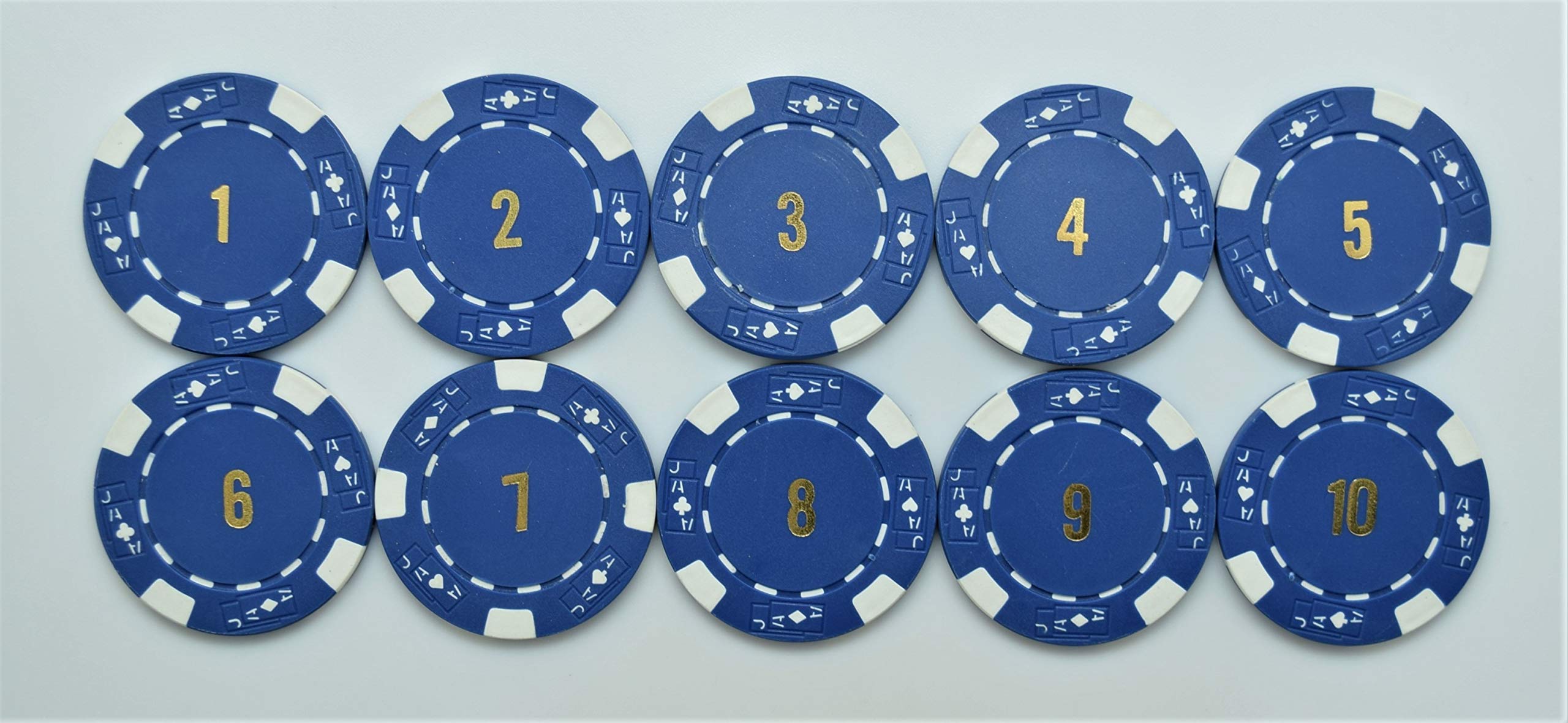 Set Of 10 POKER CHIPS Sequential 1-10 HORSE Mixed Games Count Hands Played