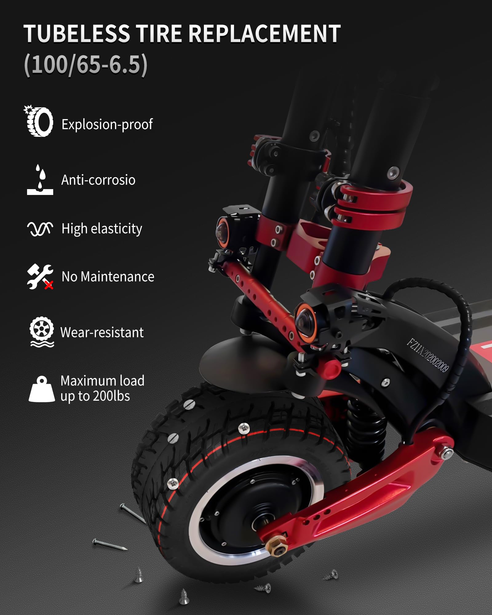 100 65-6 5 Off-Road Tubeless Tire for VSETT 11 Zero 11X Dualtron for 11 Inch Electric Scooter Accessories — view 2