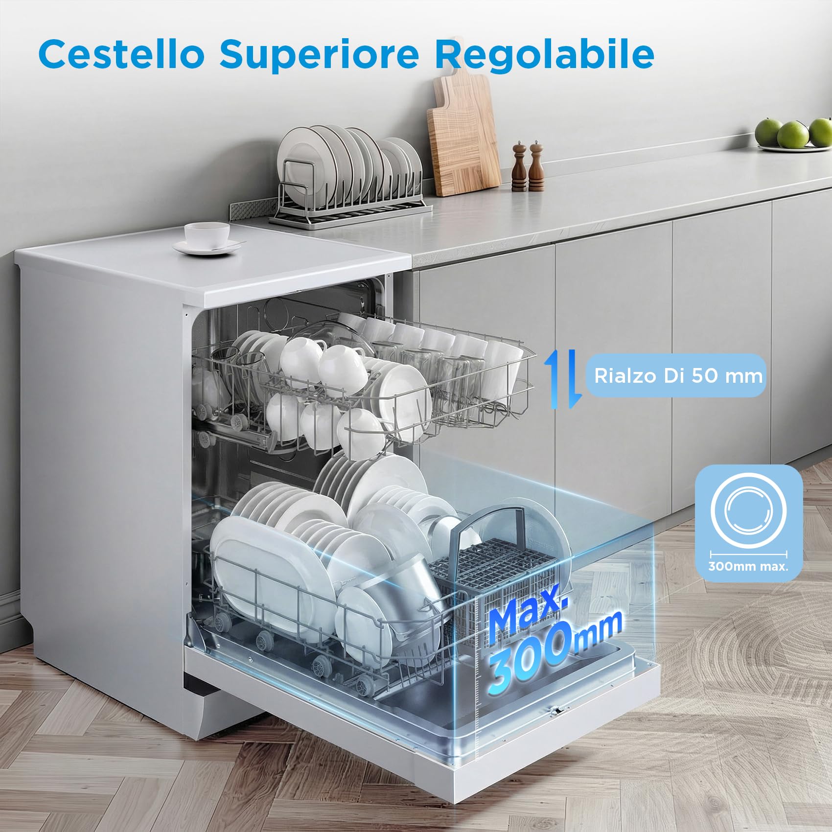 Midea MFD60S120W-HR Lavastoviglie Libera Installazione con 12 coperti, 6 Programmi, Partenza Ritardata, Funzione di Mezzo Carico, 60 cm - Bianco