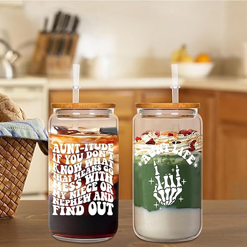 Miniatura 4 de Taza de café helado en tarro de vidrio de 16 onzas  Regalos para la mejor tía de la sobrina  Regalos de cumpleaños para tía de sobrino  Regalos