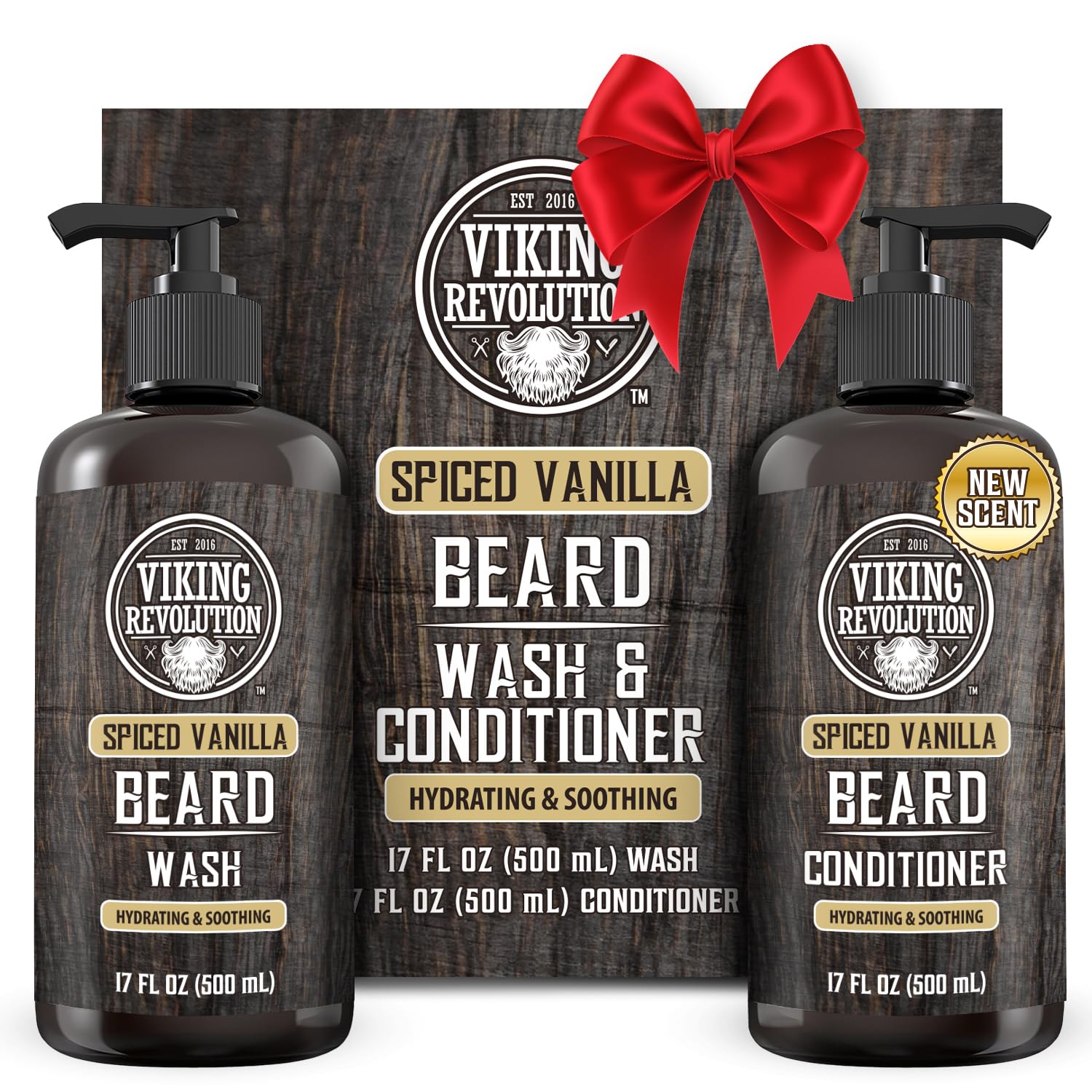 Beard Wash and Beard Conditioner for Men with Argan Oil and Jojoba Oil - Beard Softener and Strengthener Beard Care Beard Shampoo and Conditioner with Beard Oil (17oz Spiced Vanilla)