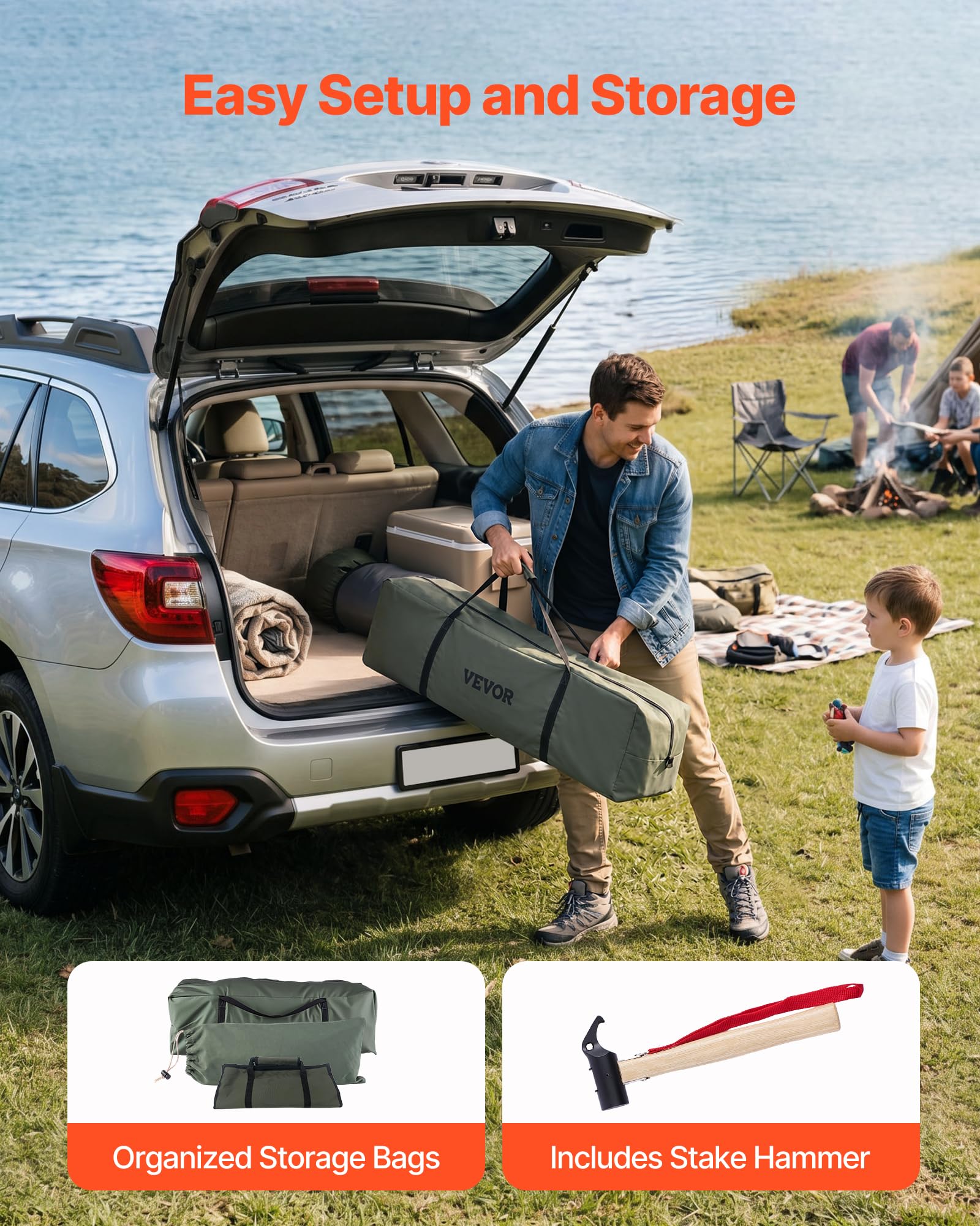 VEVOR Tienda de Campaña para 2-3 Personas, Tienda de Campaña Tipi, de Polialgodón Transpirable, con Suelo Desmontable con Cremallera Salida de Humos para la Estufa, para Glamping Camping Fiestas Grupo