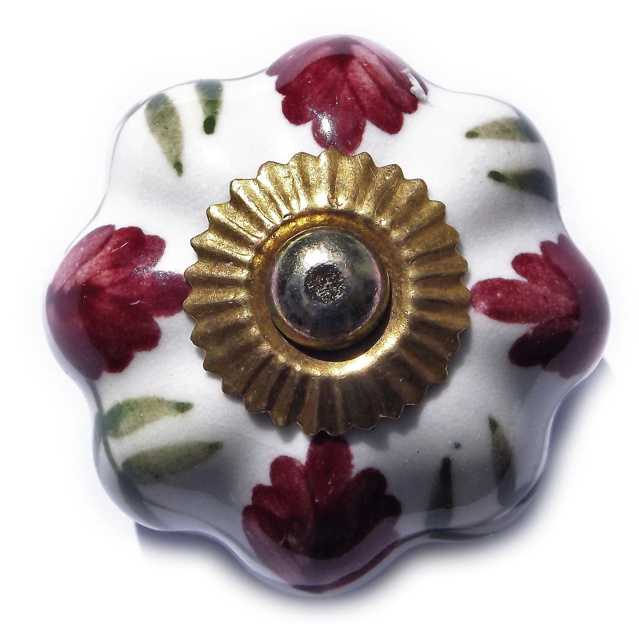 Glass Doorknobs And Furniture Pulls White Flower With Plum Bushes And Green Leaves (Brass Fittings) Ceramic Cupboard Door Knobs Drawer Pulls Shabby Chic Handle Porcelain