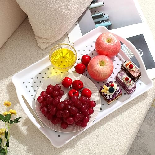 Miniatura 5 de Uiifan 6 bandejas antideslizantes para servir con asas de 16.8 x 11.6 pulgadas, bandejas grandes de alimentos para comer bandejas rectangulares para