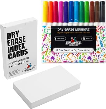 Reusable Dry Erase Index Cards and 12 Multi-Color Dry Erase Markers
