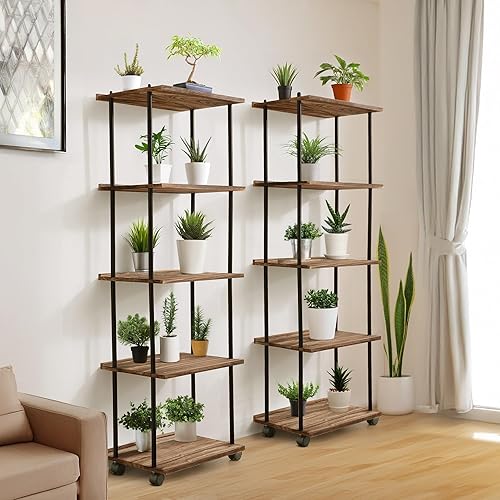 Miniatura 2 de GETALL Estantería de 5 niveles con ruedas, estantería alta para espacios pequeños, estante estrecho de madera maciza, organizador de almacenamiento