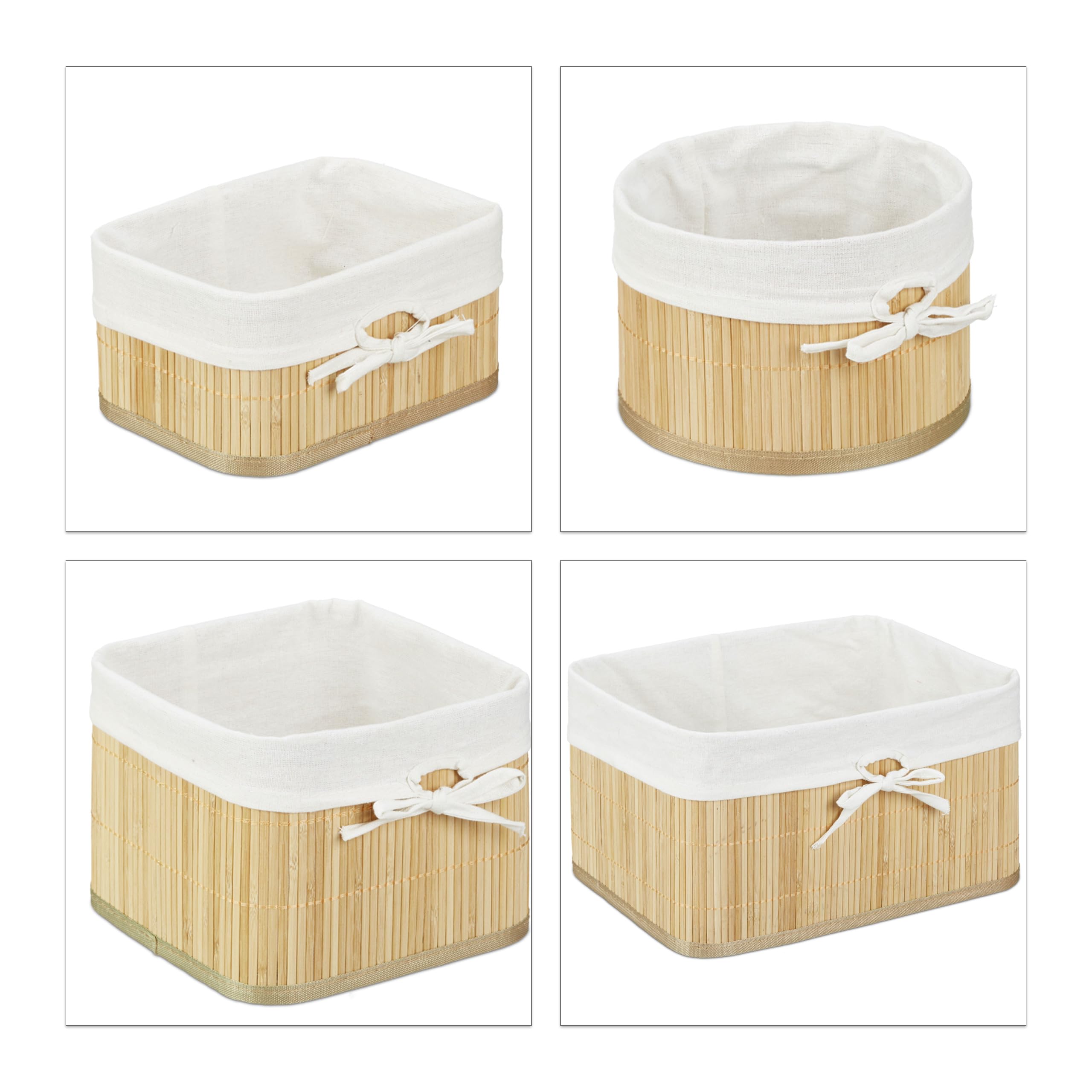 Relaxdays Set 4 cestini Portaoggetti in bambù, Scatole per Armadi, Organizer Scaffali, HxLxP 17,5 x 32 x 23 cm, Naturale