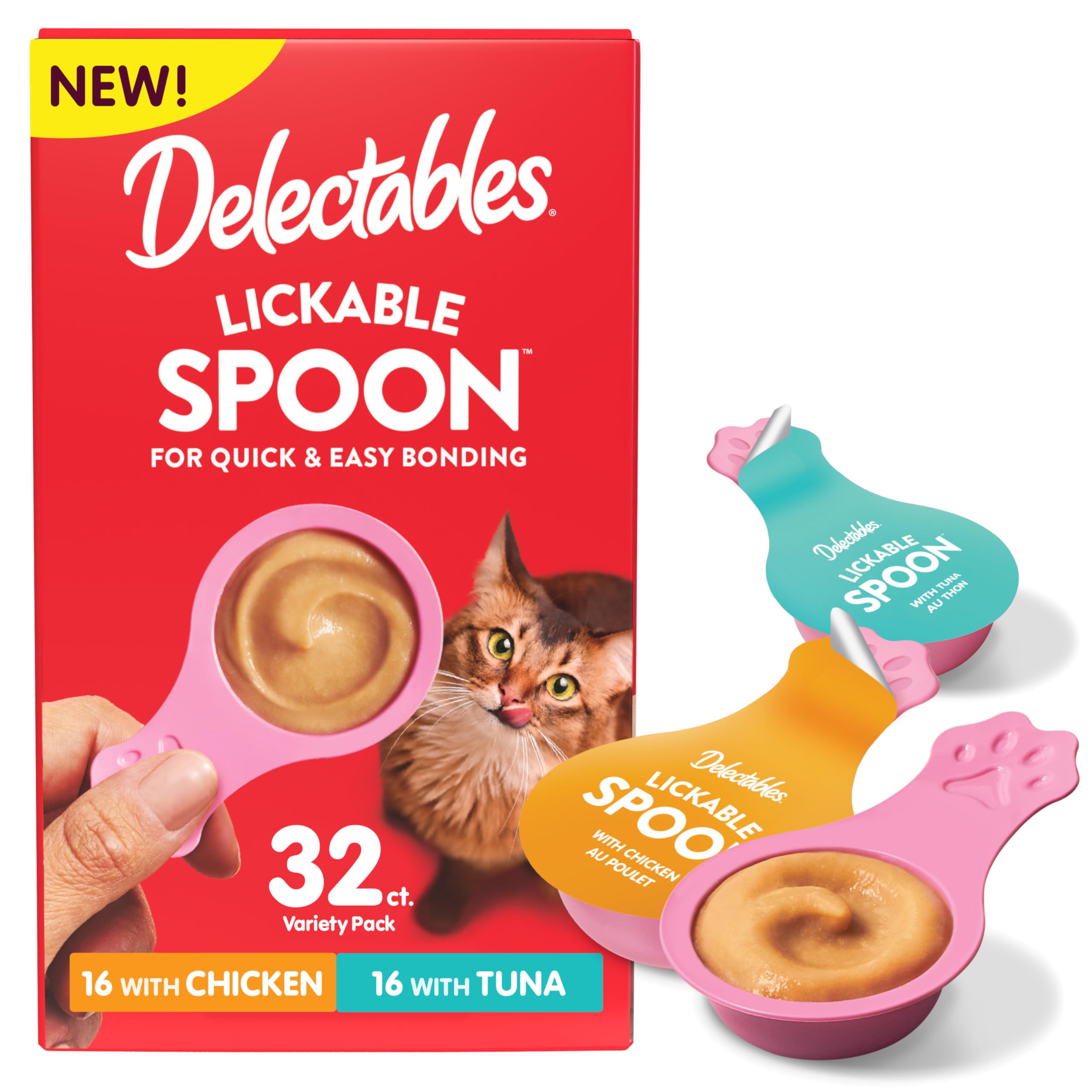 Delectables Cuchara para Fugas, golosinas húmedas para Gatos, Hecha con Pollo y atún Reales, puré cremoso, Limpio y rápido, sin Cereales, sin Rellenos adicionales, sin Rellenos adicionales