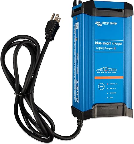 Victron Energy Blue Smart IP22 - Cargador de batería de 12 voltios, 20 amperios, 120 VAC, 3 salidas NEMA 5-15, Bluetooth