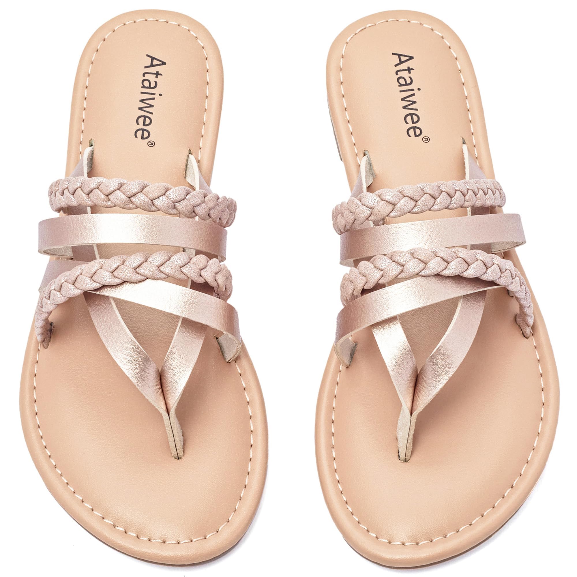 Ataiwee Women's Flat Slide Sandals - Casual Classic Slip On Comfortable Strappy Summer Flat Sandals.