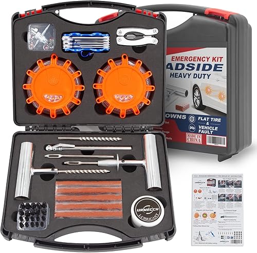 Kit de reparación de neumáticos planos con tapones, bengalas de carretera, alicates multifunción, herramientas de emergencia para automóviles en