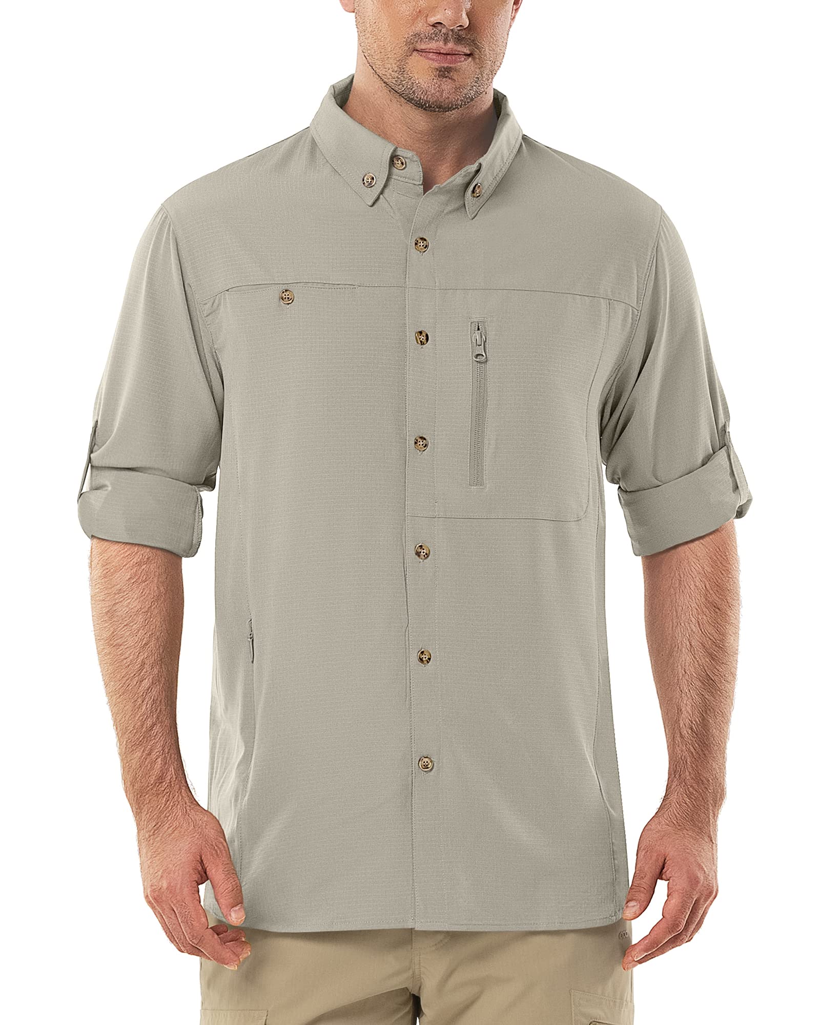 Outdoor Ventures Hemd Herren Safari UPF50+ UV Schutz Langarm Wanderhemd Outdoorhemd Funktionshemd Atmungsaktiv Schnelltrocknend Casual Button Down Hemd