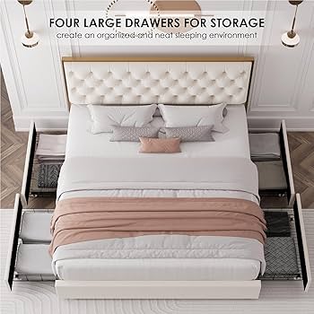 Amazon.com: HIFIT Queen Upholstered Bed Frame with 4 Storage Amazon.com: HIFIT Queen Upholstered Bed Frame with 4 Storage