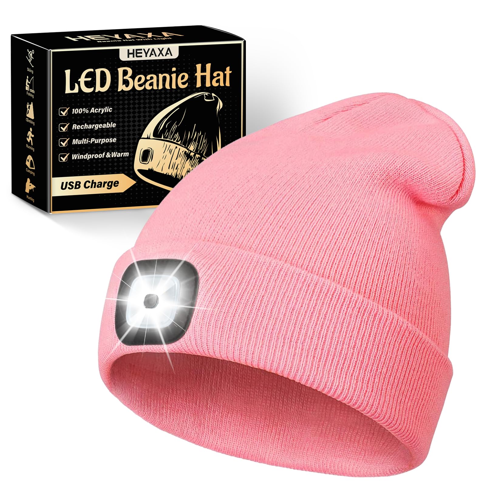 HEYAXA Unisex Rechargeable LED Camping Beanie Headlamp