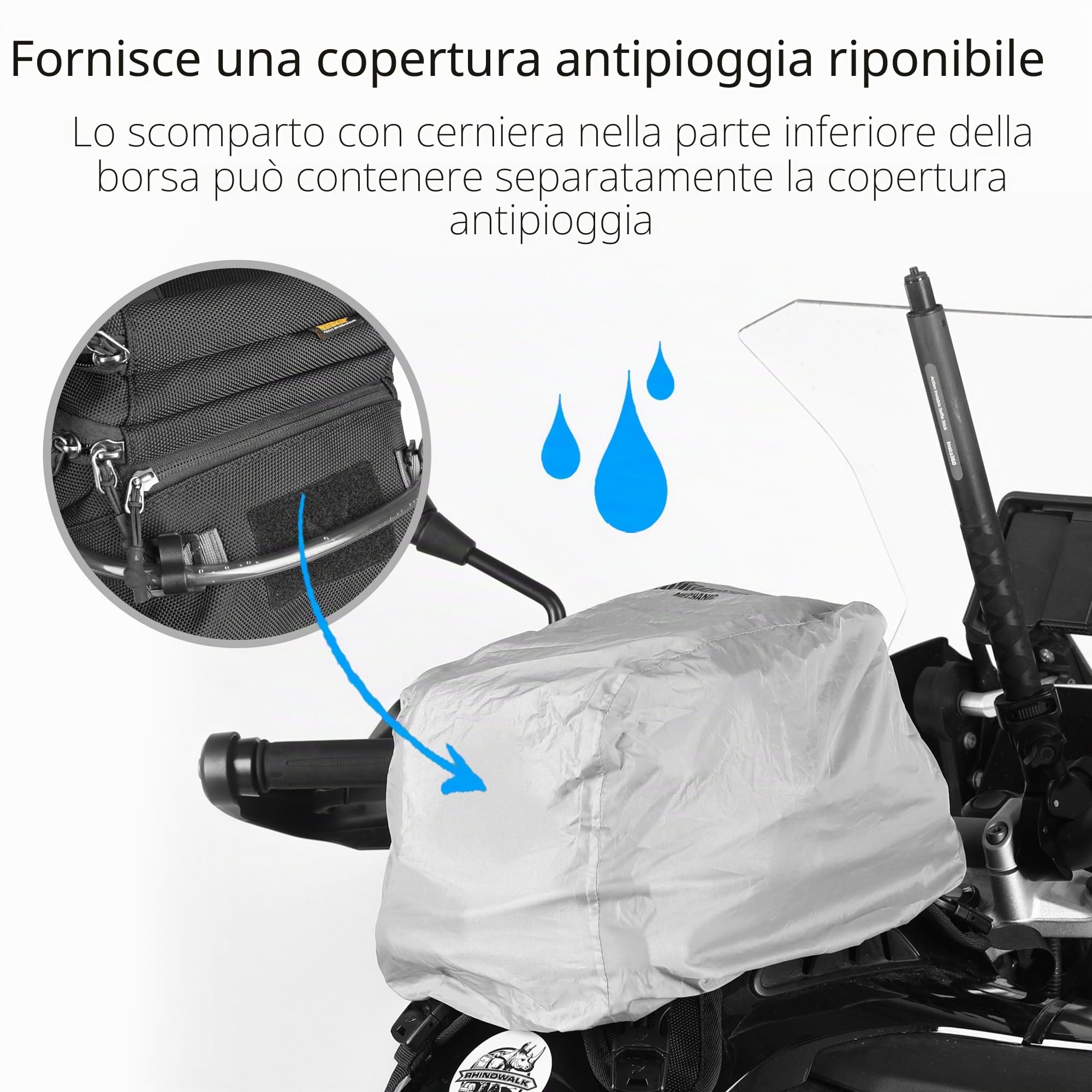Rhinowalk, zaino per serbatoio moto, borsa per acqua separata, borsa a sacco con sistema MOLLE, si adatta alla maggior parte dei telai di moto da avventura e sport