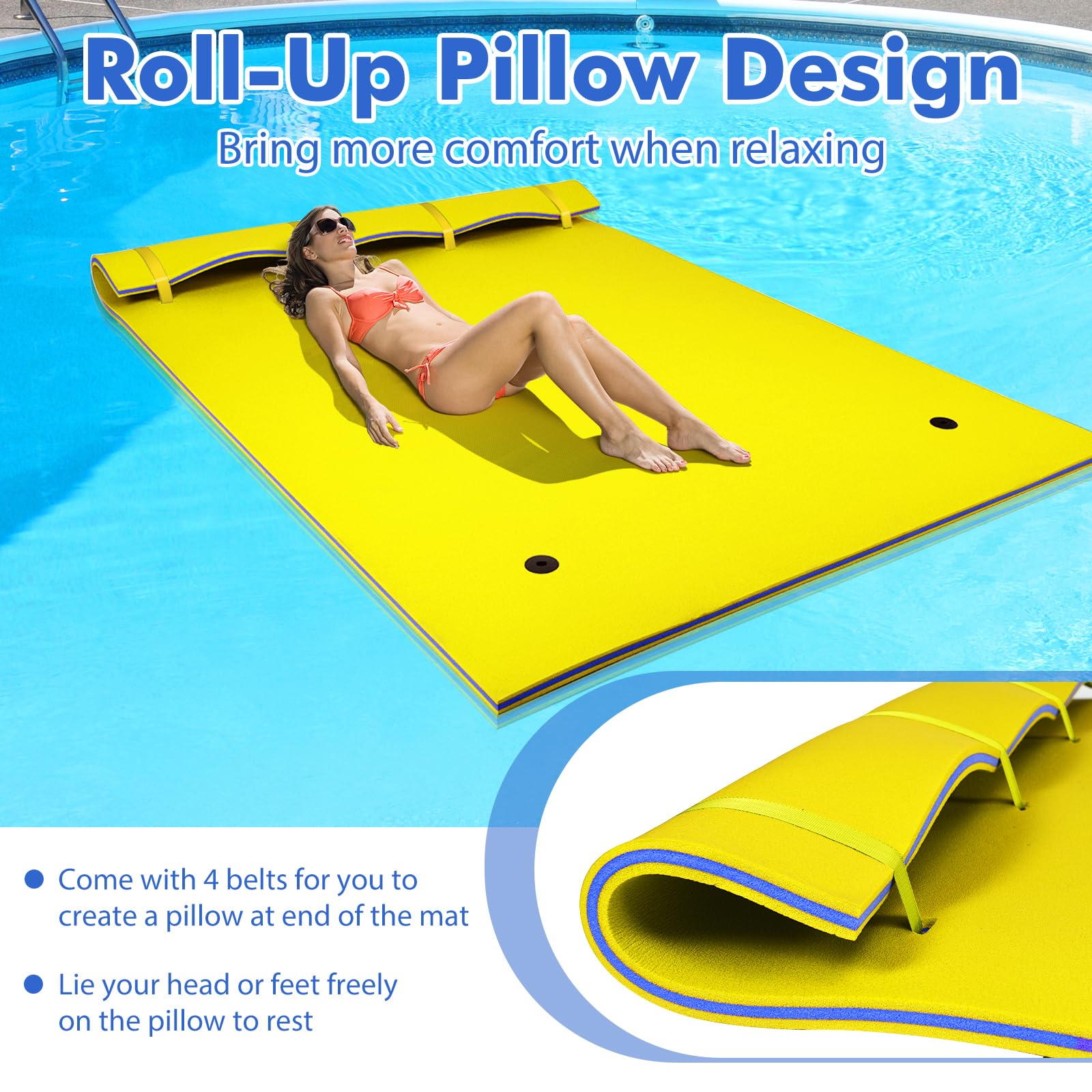 Homasis Colchoneta Piscina de 3 Capas de Espuma XPE con Diseño de Almohada, Flotador de Agua Enrollable, Esterilla Flotante para Mar, Playa, Océano