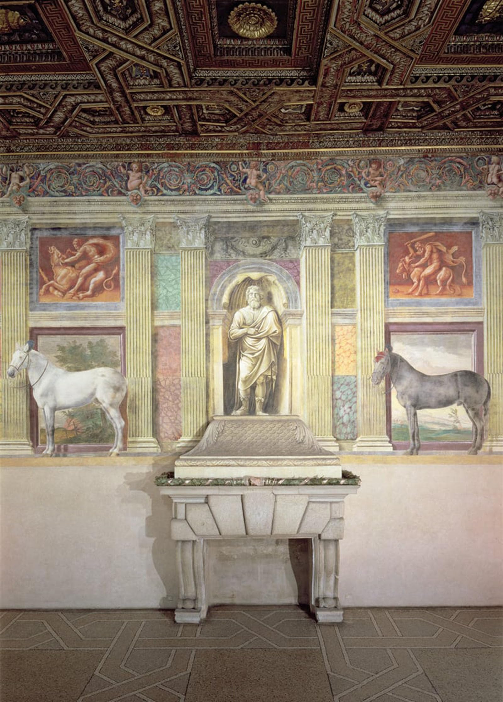 POSTERIIk Famous Print Pop Art Wall Art Graffiti Sala Deiwith Trompe L'oeil Portraits of Two Horses by Giulio Romano Art Prints for Home Decor 60x90cm