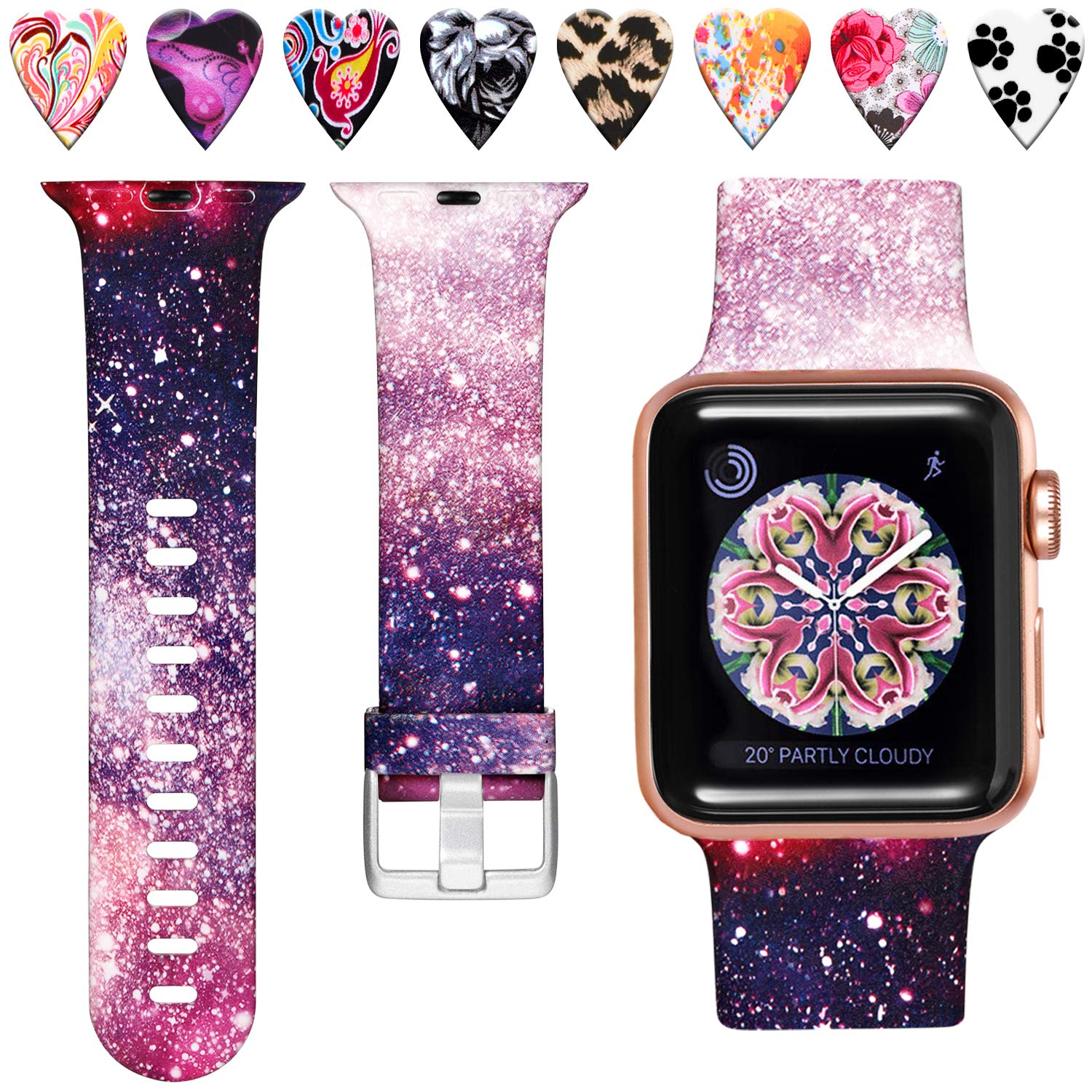 Laffav Floral Band Compatible with Apple Watch 40mm 38mm 44mm 42mm for Women Men, Soft Sport Pattern Replacement Waterproof Strap Compatible with iWatch SE & Series 6 & Series 5 4 3 2 1, S/M M/L