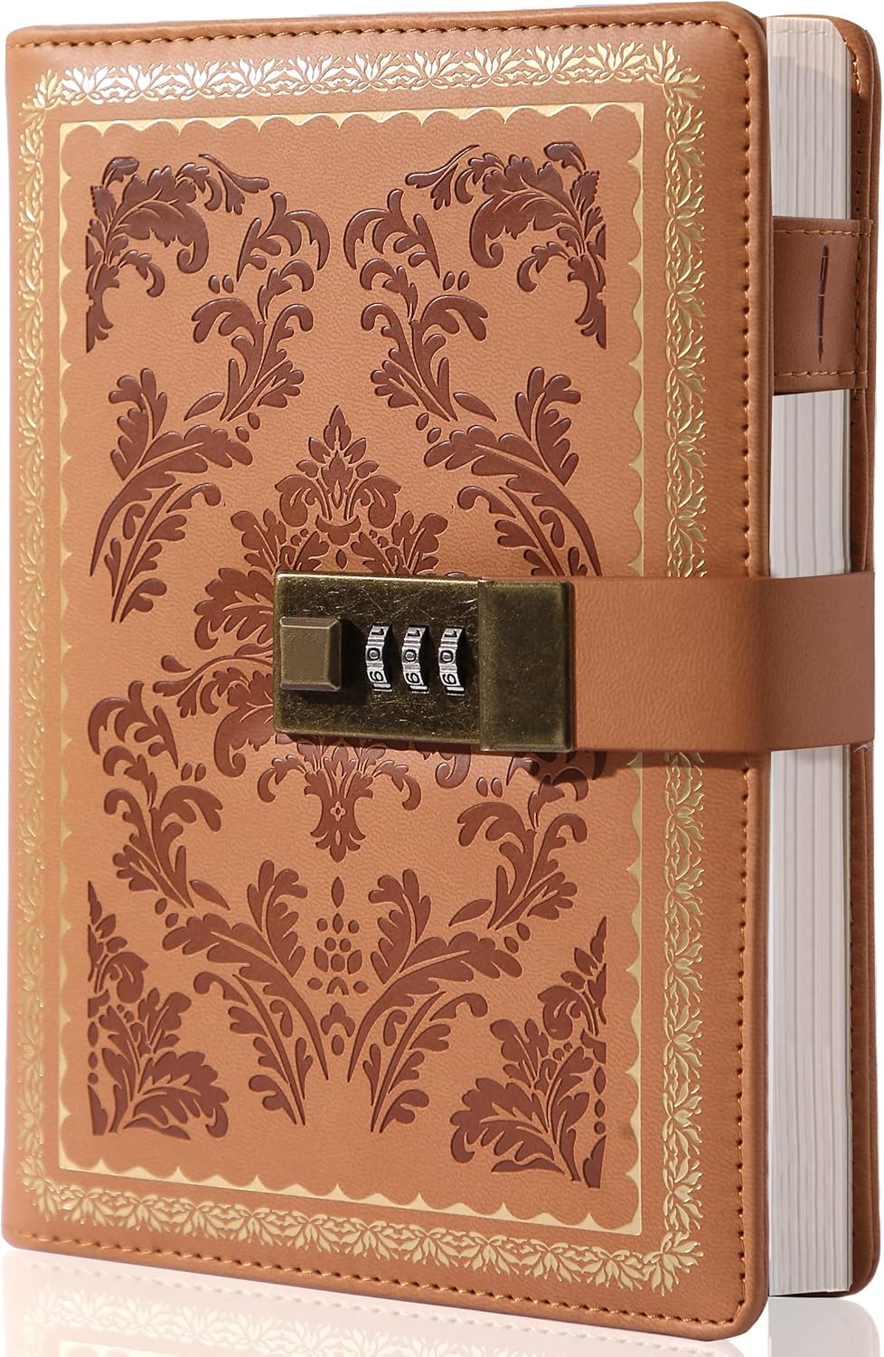 Lock Diary Vintage Journal with Lock for Women Leather Diary with Lock Refillable Personal Locking Locked Journal Writing Notebook B6 Secret Journal with Combination Password 5.5 x 7.8 in, Brown…