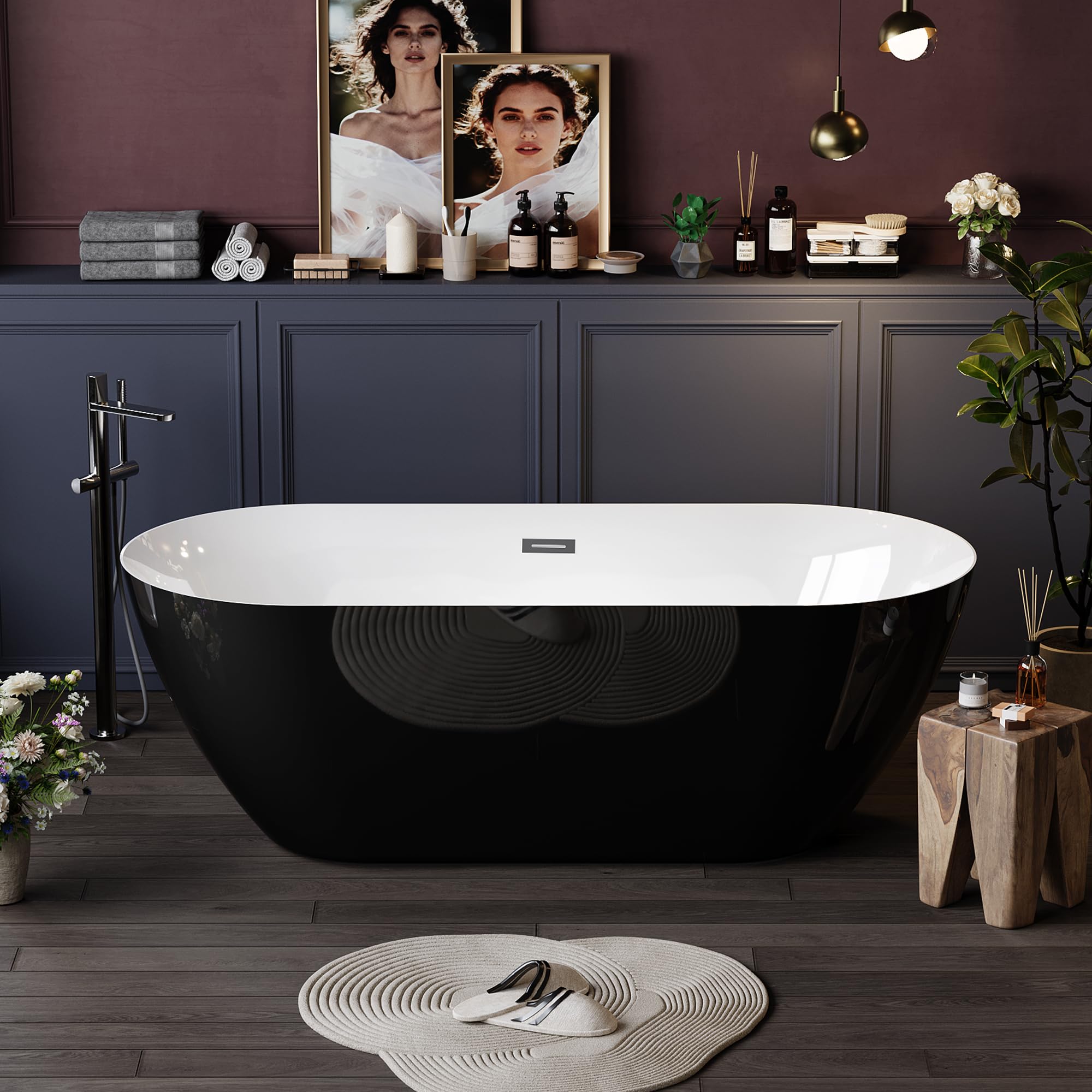 67 Inch Freestanding Bathtub, Acrylic Deep Soaking Tub, Chrome Overflow and Drain, Non-Slip Standalone Bath Tub for Bathroom, cUPC Certified, Ergonomic Modern Bath for Bathrooms