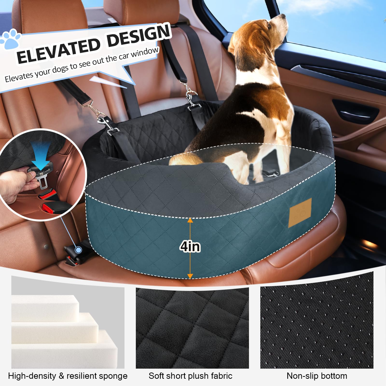 Dog Car Seat For Small/Medium Dogs Under 35lbs, Pet Seat With 4In