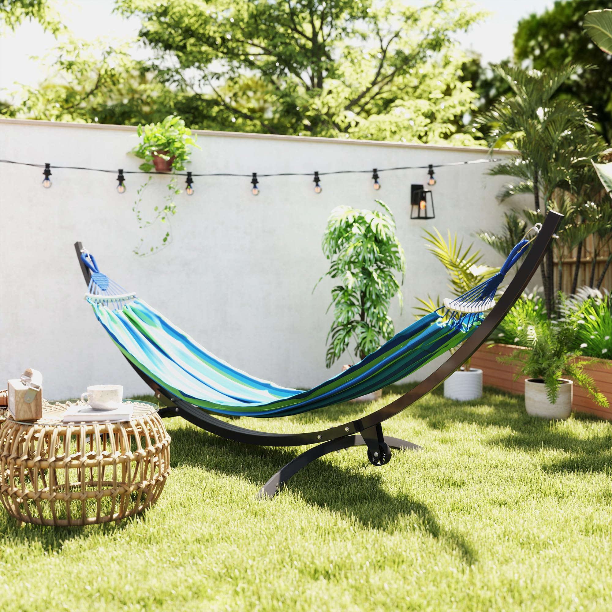 Outsunny Support de hamac en métal avec Roues, 150 kg, 337 x 118 x 118 cm Noir