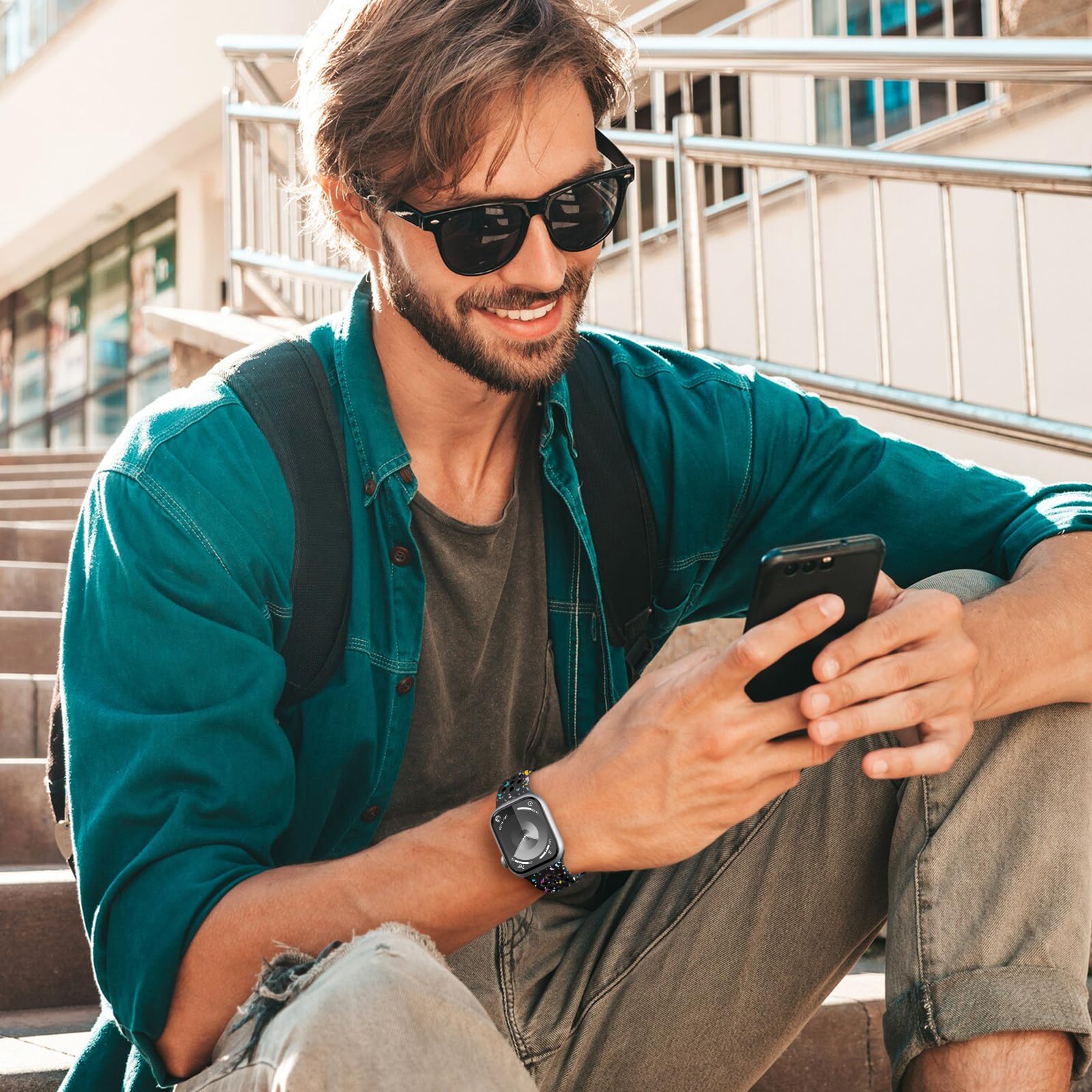 Lenrao - Pulsera deportiva compatible con Apple Watch 44 mm, 45 mm, 42 mm, 49 mm, 38 mm, 40 mm, 41 mm para hombre y mujer, correa suave y respetuosa con el medio ambiente compatible con Apple Watch