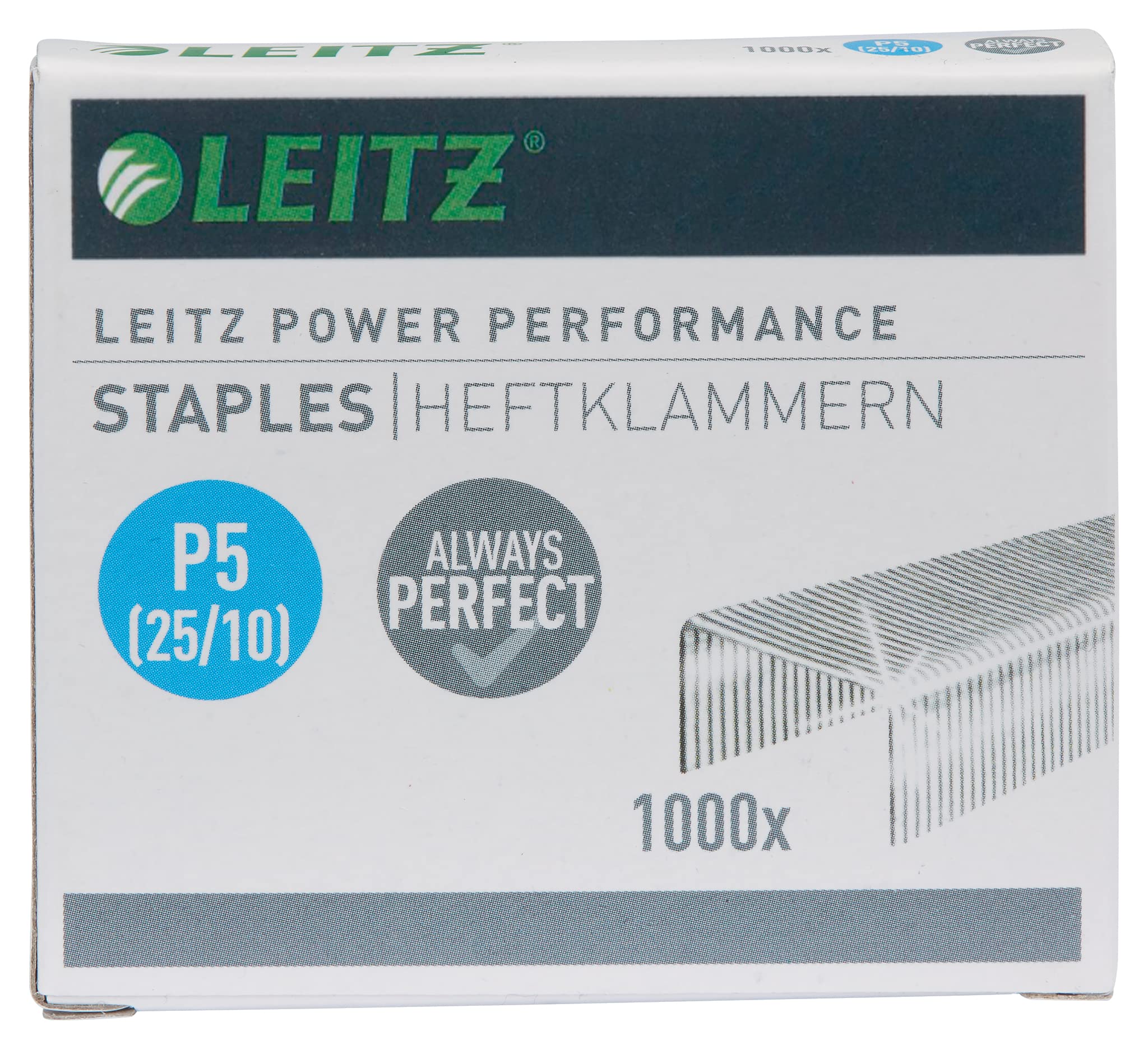 Leitz Power Performance Heavy-Duty 55740000 - Punti metallici P5 (25/10), zincati, 20 scatole da 1.000 punti metallici ciascuno