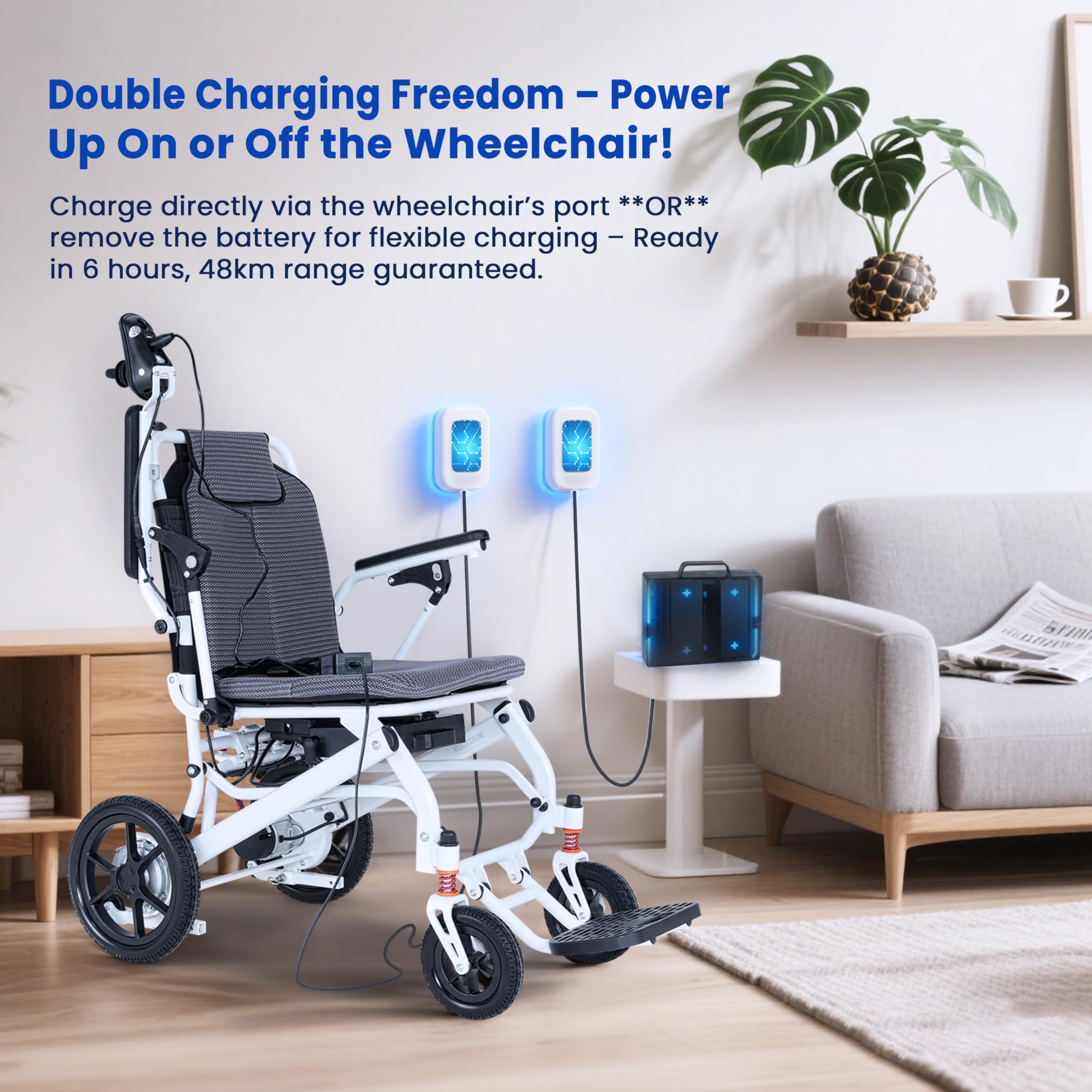 Silla de ruedas eléctrica plegable ligera de 18 kg, 2 baterías de litio de 12 Ah, alcance de 48 km, silla de ruedas eléctrica compacta y plegable, homologada para viajes en avión