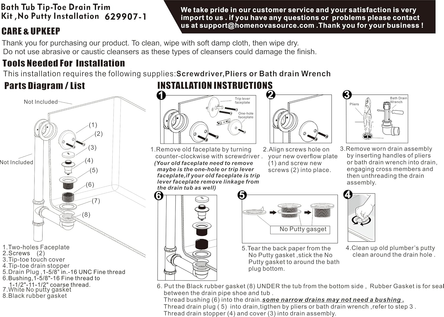 Buy Matte Black Tip Toe Tub Trim Set With Two Hole Overflow Faceplate And No Plumber S Gasket Replacement Bath Drain Trim Kit With Universal Fine Coarse Thread No Putty Installation By Artiwell Online In Indonesia