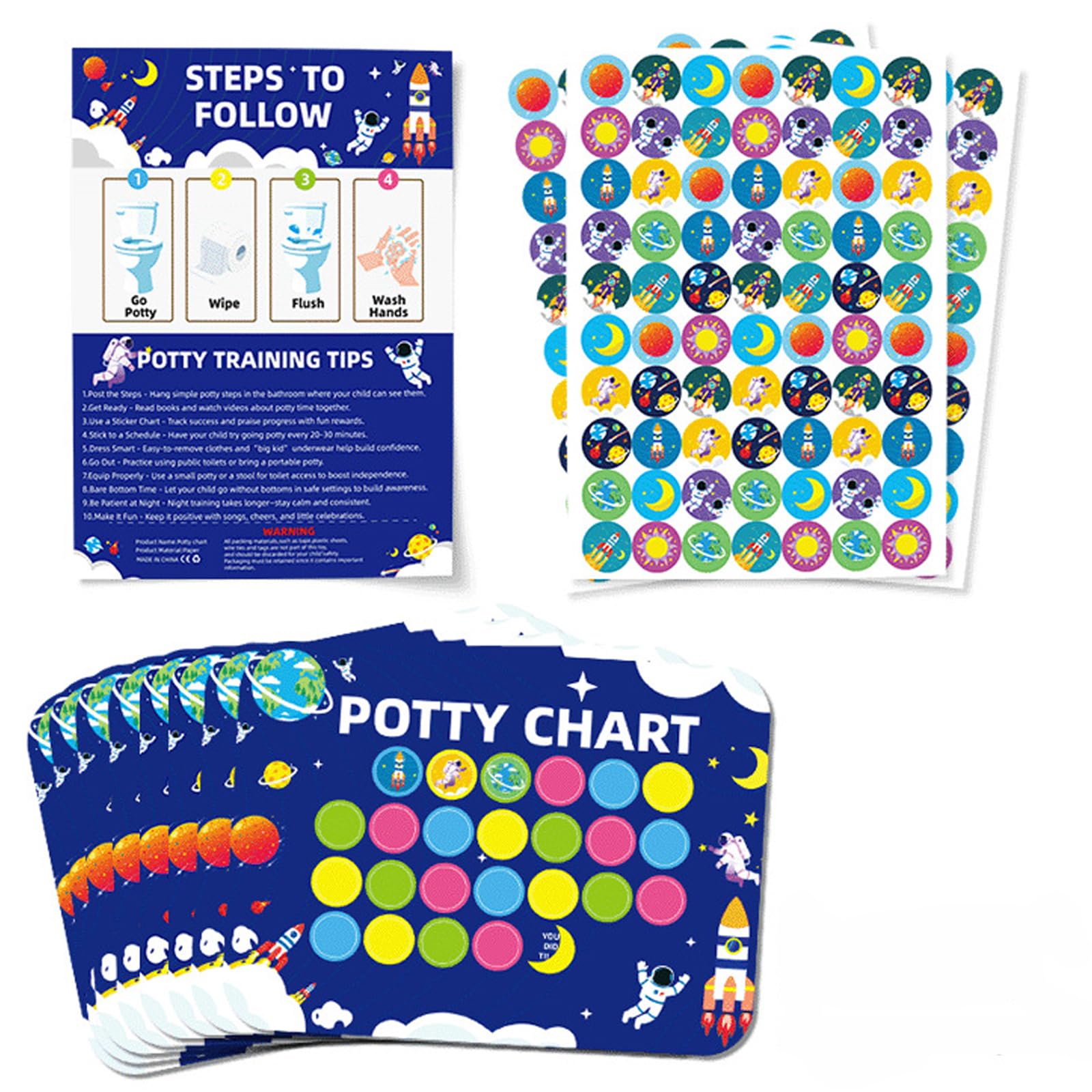 10 Sheet Potty Training Reward Chart,Toilet Training Reward Chart,with 210 Pcs Potty Training Stickers,for Boys Girl Toddler Kids(Astronaut Themed)