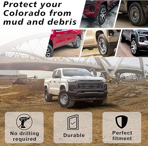 Miniatura 4 de Para 2023 Colorado Mud Flaps sin guardabarros delantero y trasero, no requiere perforación, compatible con Chevy Colorado sin Fender Flare 2023 2024