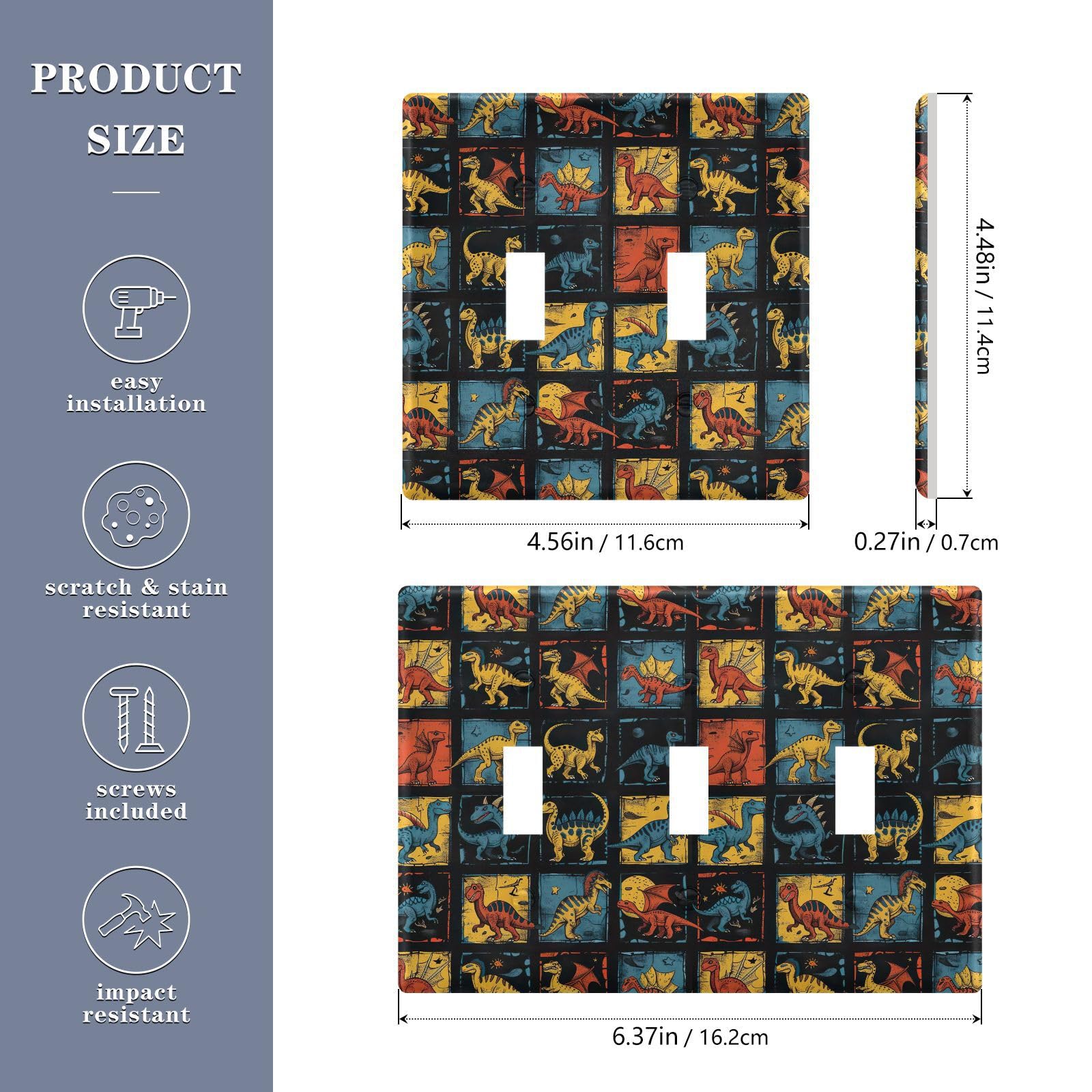 UMIRIKO Dinosaurs Comic Book Style Light Switch Cover Plate Covers Decorative Double Toggle Home Decor 202b5838