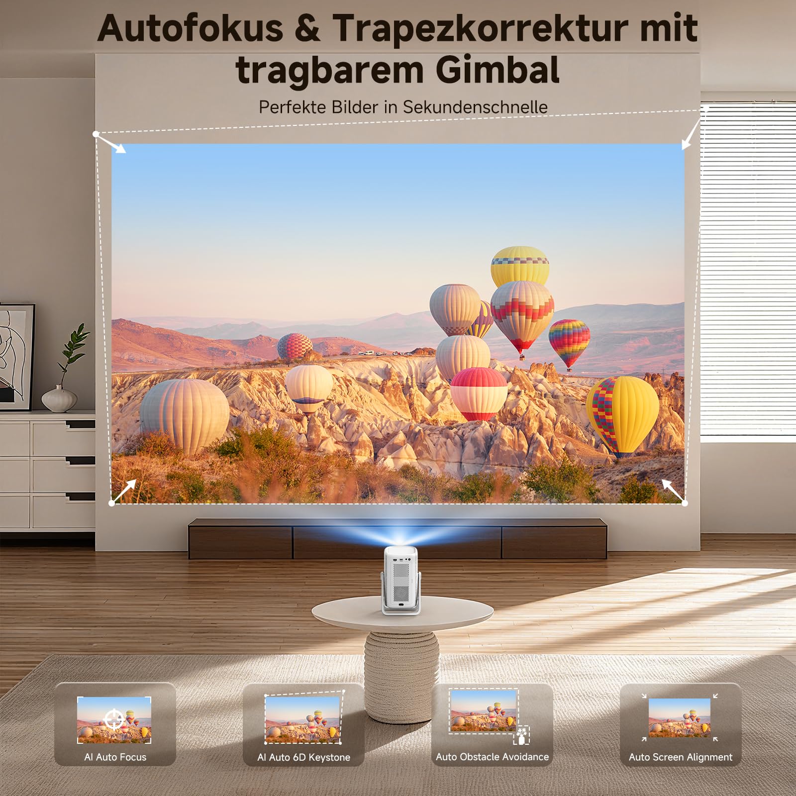 Beamer 4K mit Netflix, iSinbox 1200ANSI 4K Heimkino & Outdoor kurzdistanz Beamer, Smart projektor mit Dolby Audio, Autofokus & Trapezkorrektur, WiFi 6＆ Bluetooth 5.4, HDR10+, Dual-Mode Standfuß