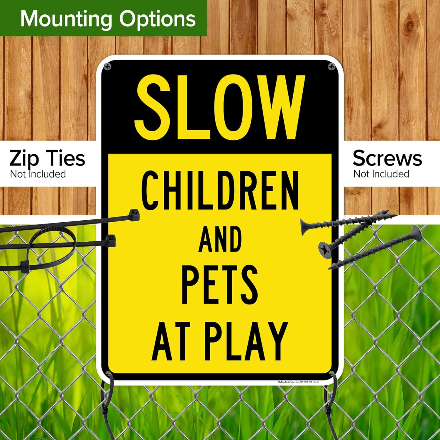 Slow Children and Pets at Play Sign, 18"x24" Polyethylene, Indoor/Outdoor Use, USA MADE By My Sign Center