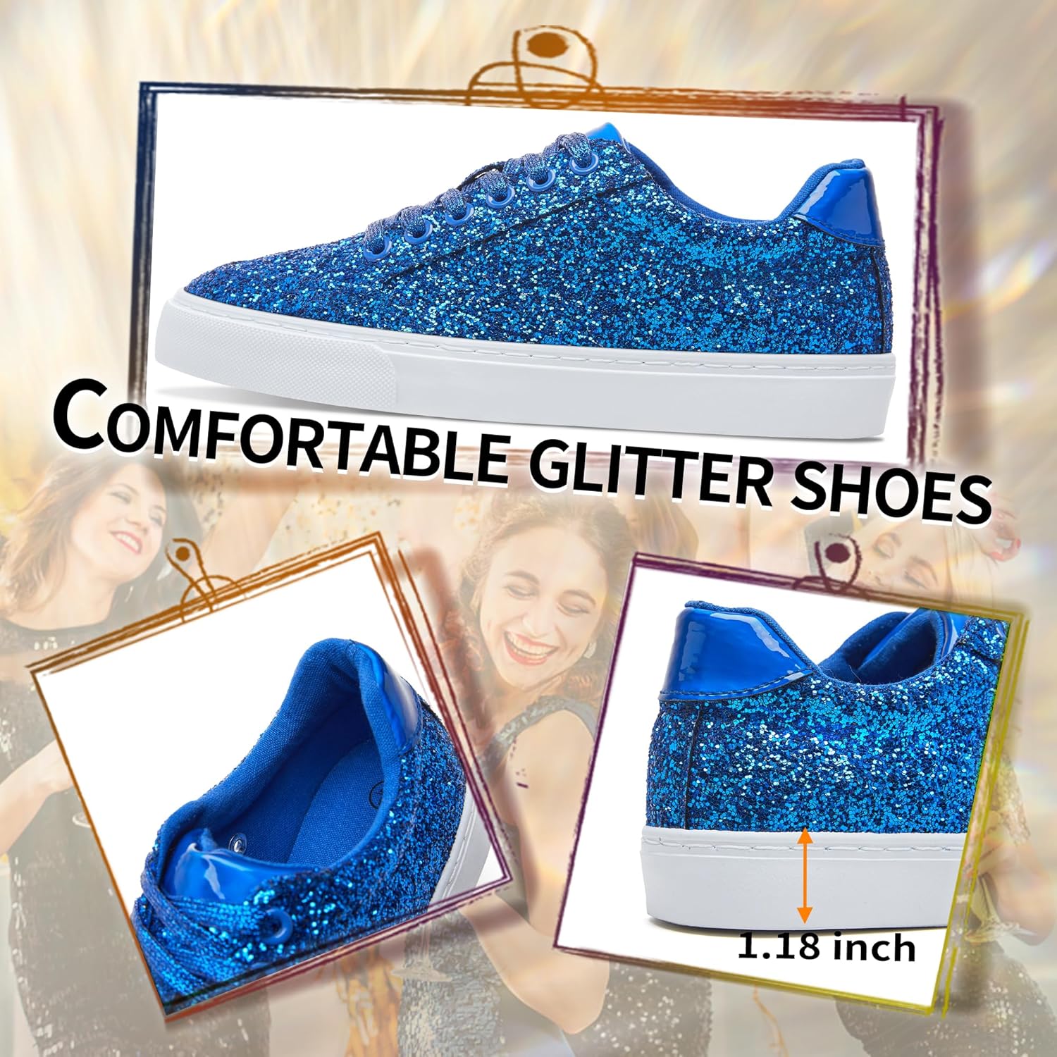 Jeekopeg Glitter Sparkly Fashion Sneakers Shoes Shiny Casual Shoes Bling Sequin Concert Low Cut Lace up Shoes - Image 5