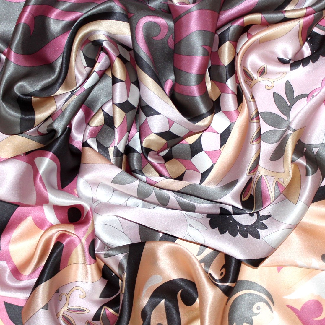 LORENZO CANA Foulard pour la femme – écharpe de 100% soie pour le printemps et l´été, carré avec les mesures de 90 x 90 cm – une sensation de luxe en rose saumon gris blanc beige
