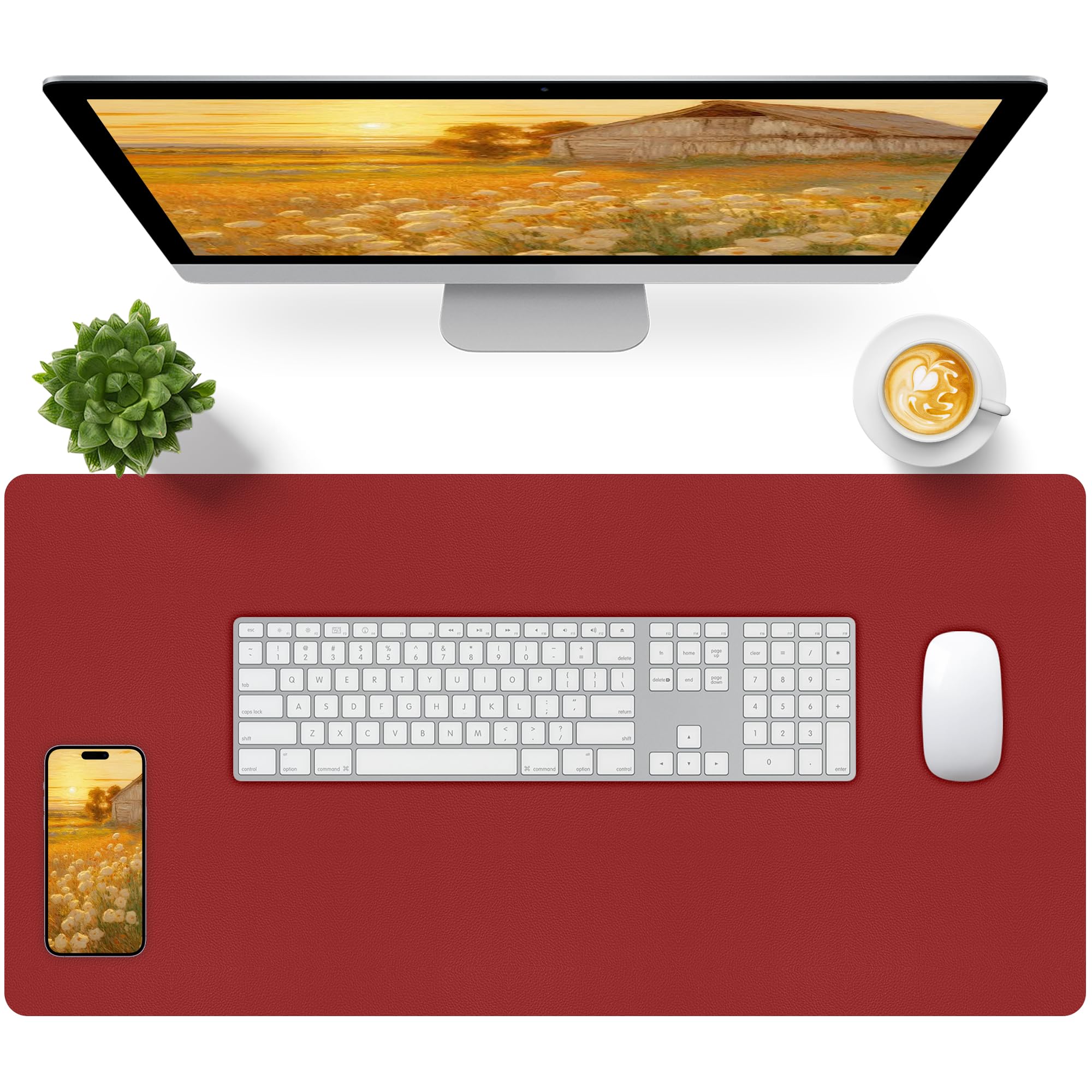 Bloss Red Desk Mat, Leather Desk Matt for Desktop, Waterproof Large Desk Pad, Keyboard Mat, Computer Mat for Office/Home/Decor(31.5 x 15.7 Inches)