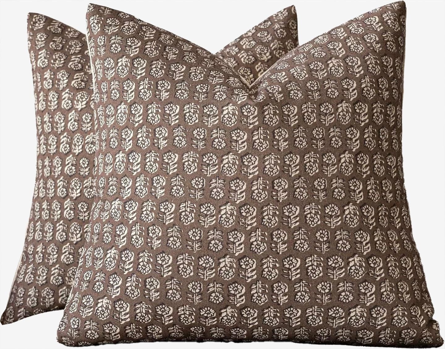 Throw Pillow Covers Boho 16x16/18x18/20x20 - Set of 2 Vintage Floral Pillowcases with Zipper for Bed Accent Modern Pillowcase Sofa Livingroom Home(Dark brown,2pcs：45x45cm)
