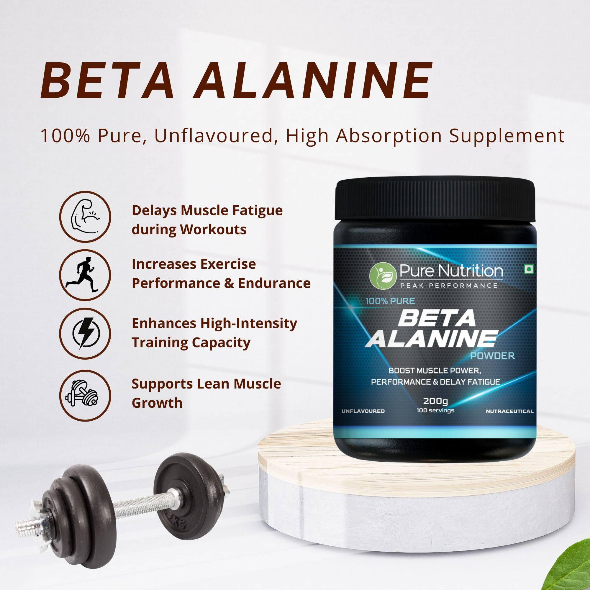 Pure Nutrition Beta Alanine Powder | Pre Workout Amino Acid | Beta Alanine Supplements Powder for Muscle Endurance & Fatigue Reduction - 200gm Unflavored
